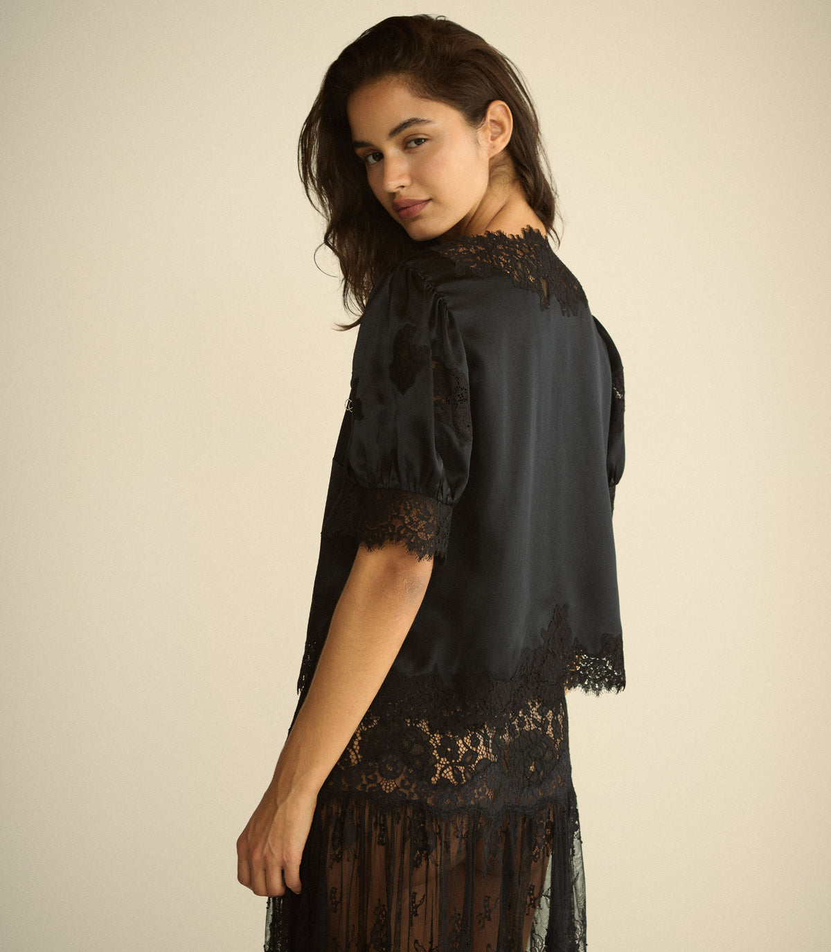 IDELLA SILK SATIN TOP -- BLACK view 5
