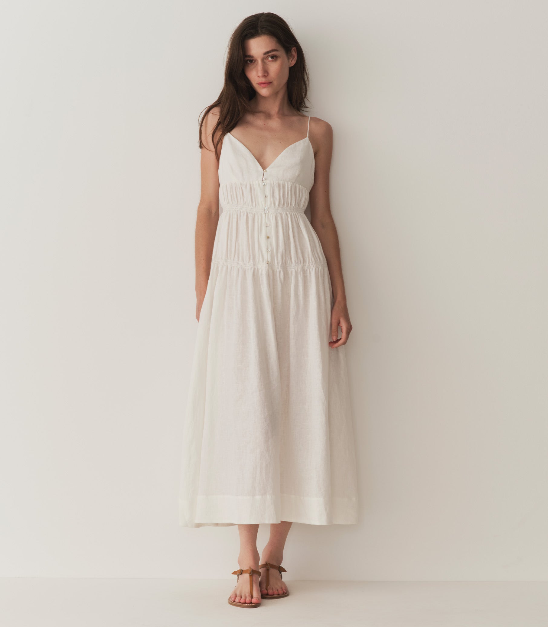 IRINA LINEN DRESS -- SALT view 3