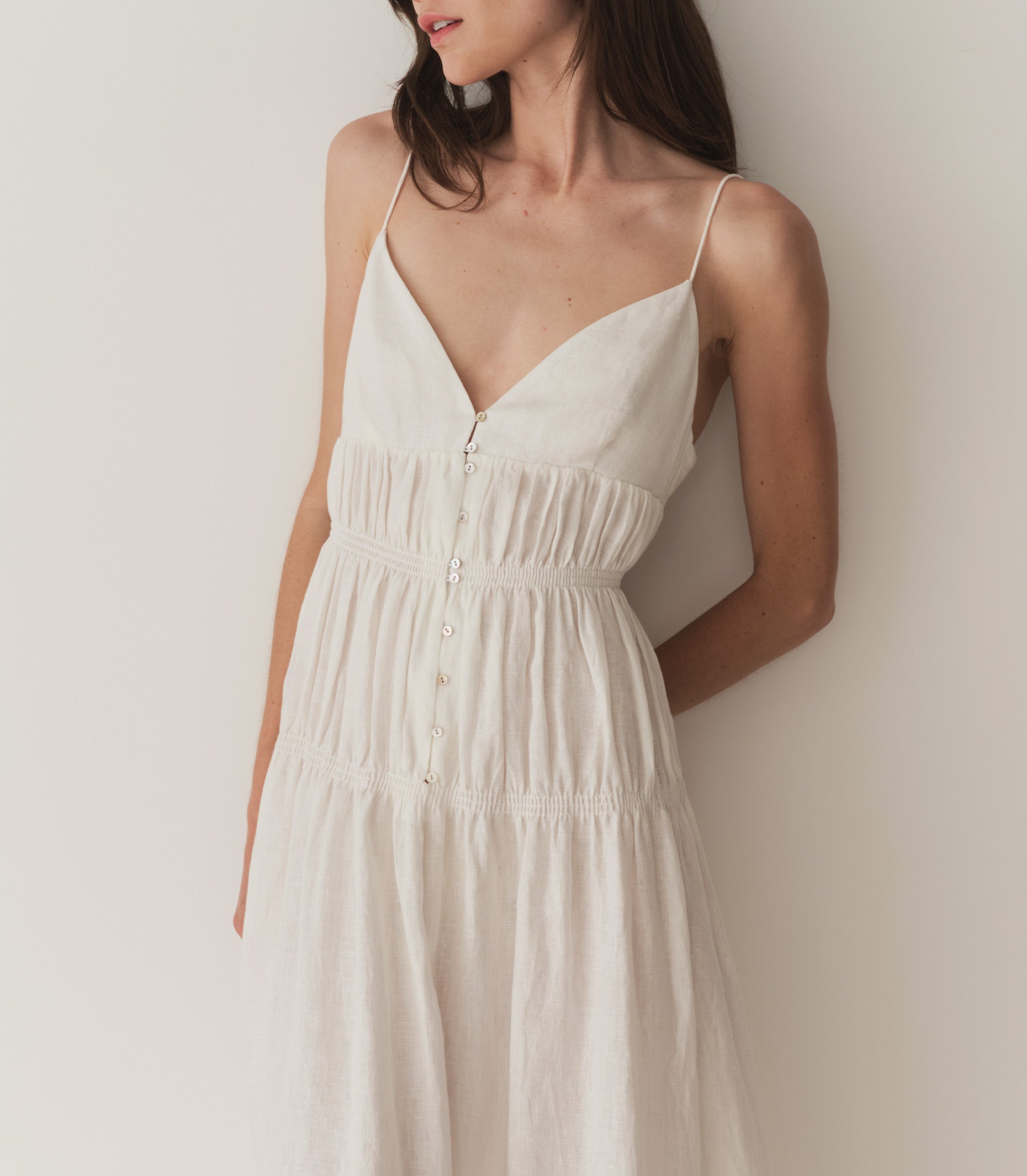 IRINA LINEN DRESS -- SALT view 2