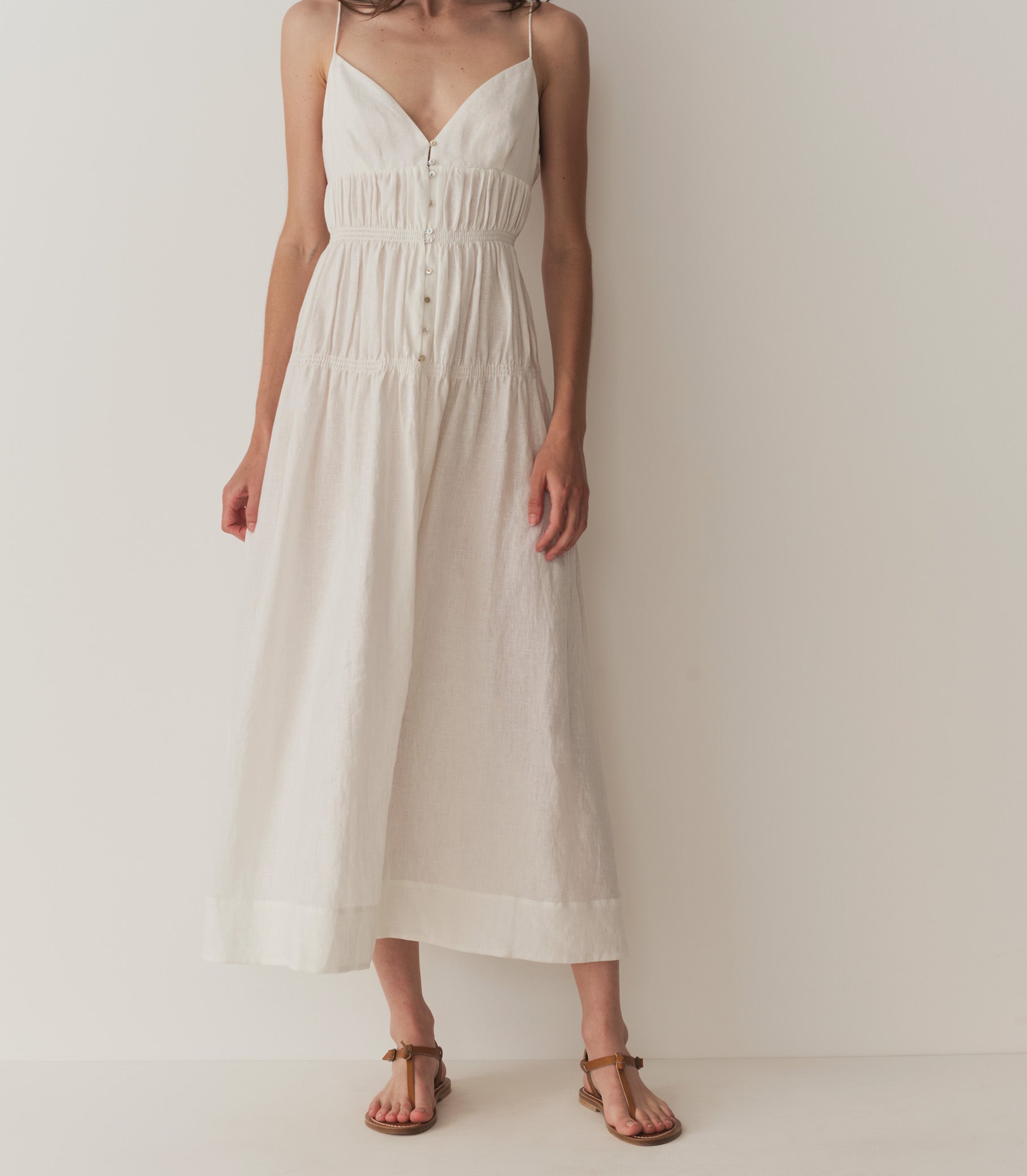 IRINA LINEN DRESS -- SALT view 1