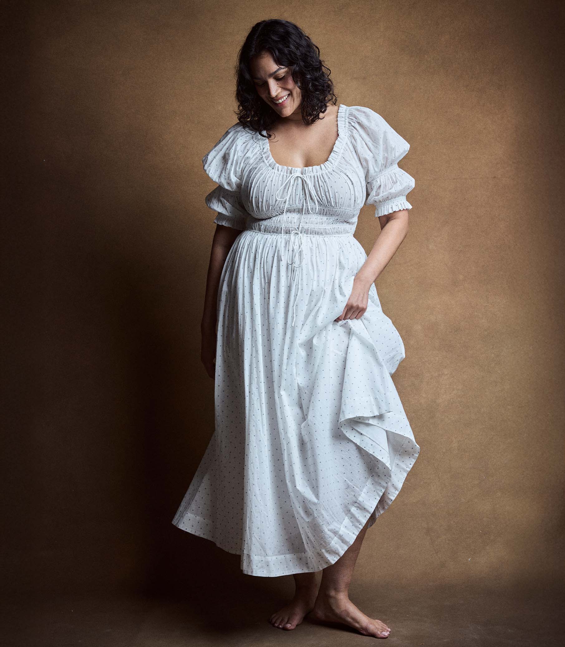 Ischia Dress - Salt Flock Dot | DÔEN