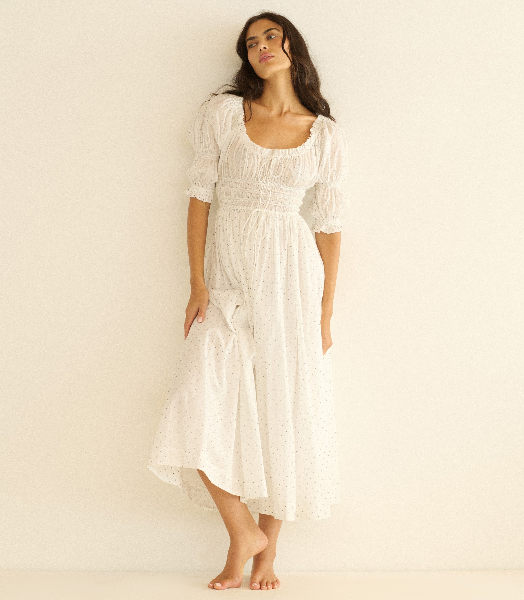 Ischia Dress - Salt Flock Dot | DÔEN