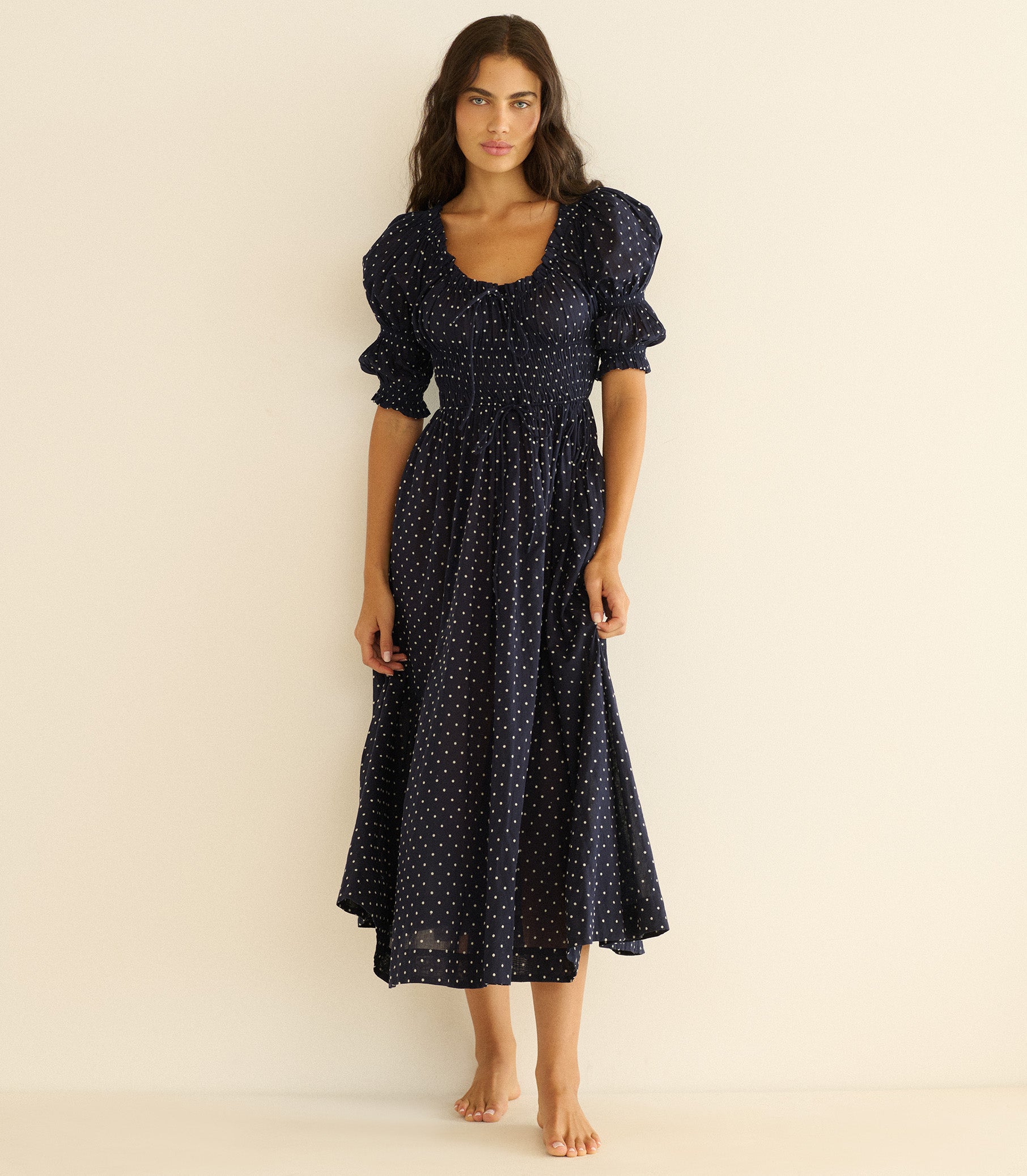 Ischia Dress - Navy Flock Dot | DEN Ischia Dress - Navy Flock Dot | DEN