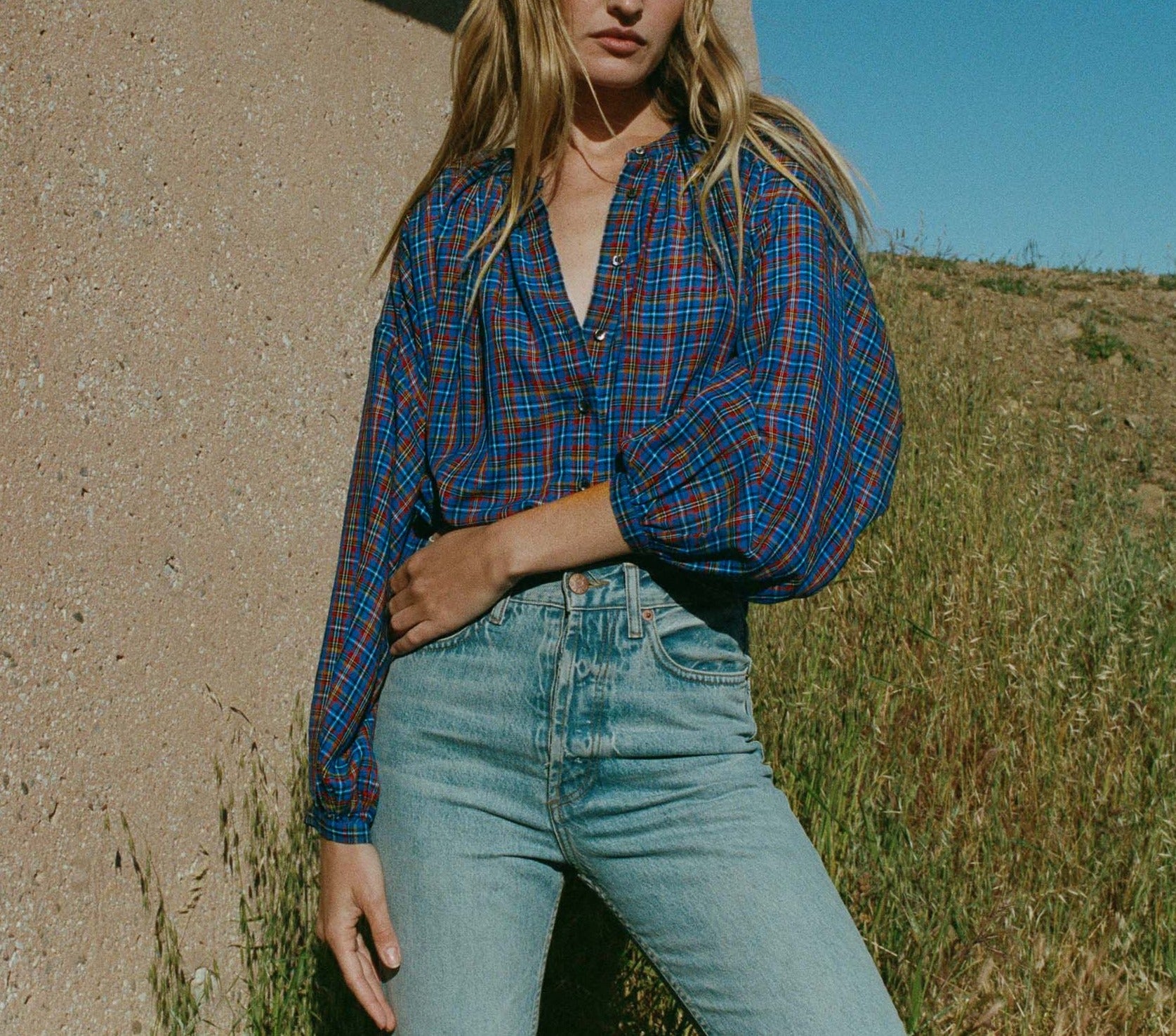 HMD -- THE JANE BLOUSE -- FRENCH PLAID BLUE view 1
