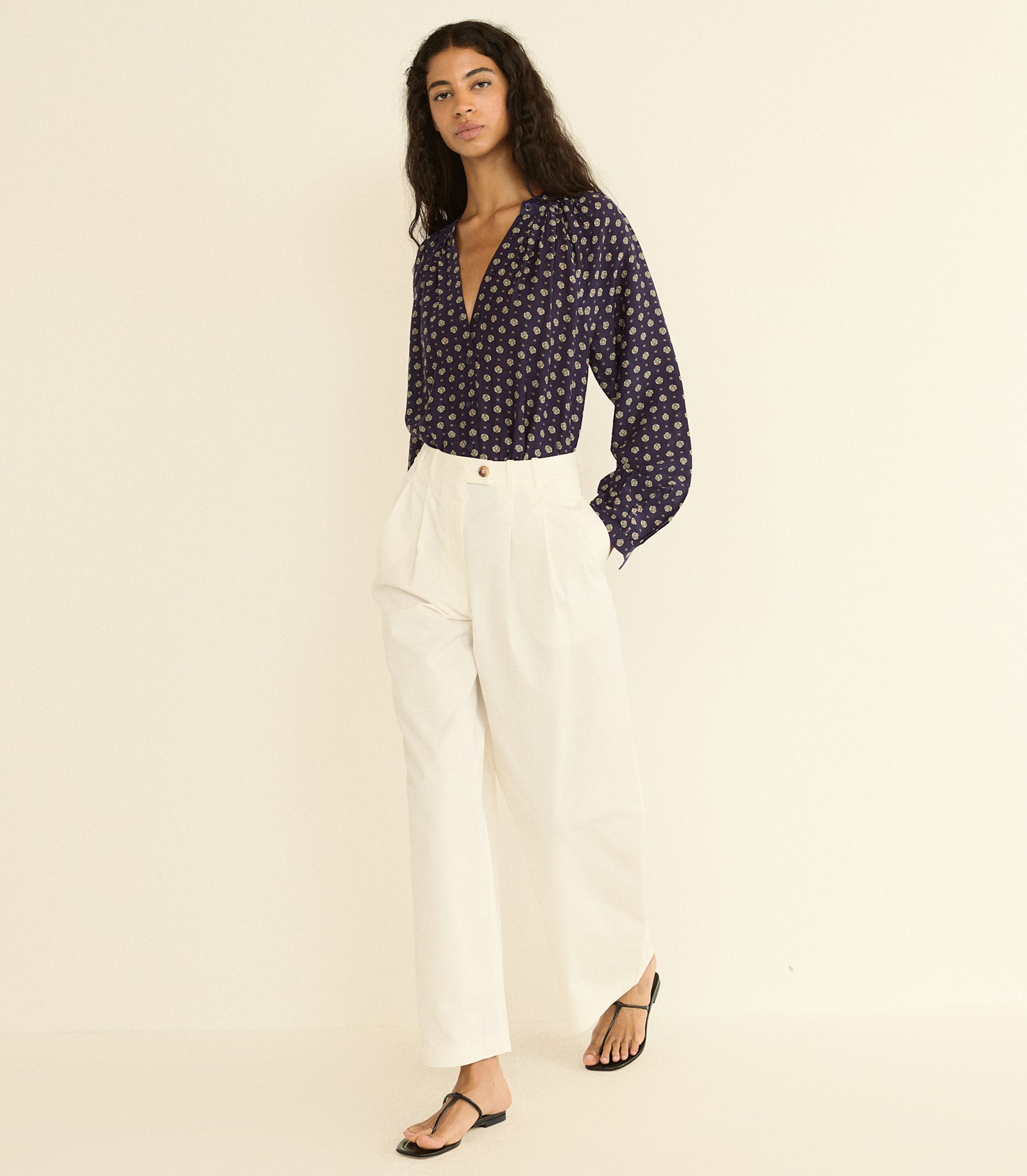 Julienne Top - Navy Cadiz Foulard | DÔEN