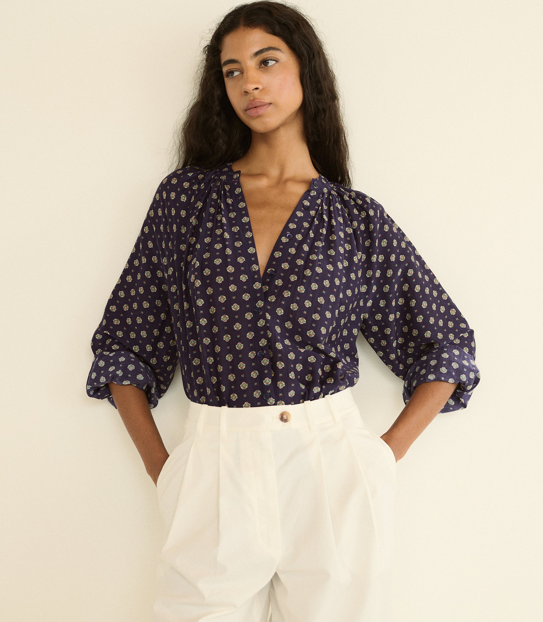 JULIENNE TOP -- NAVY CADIZ FOULARD view 2
