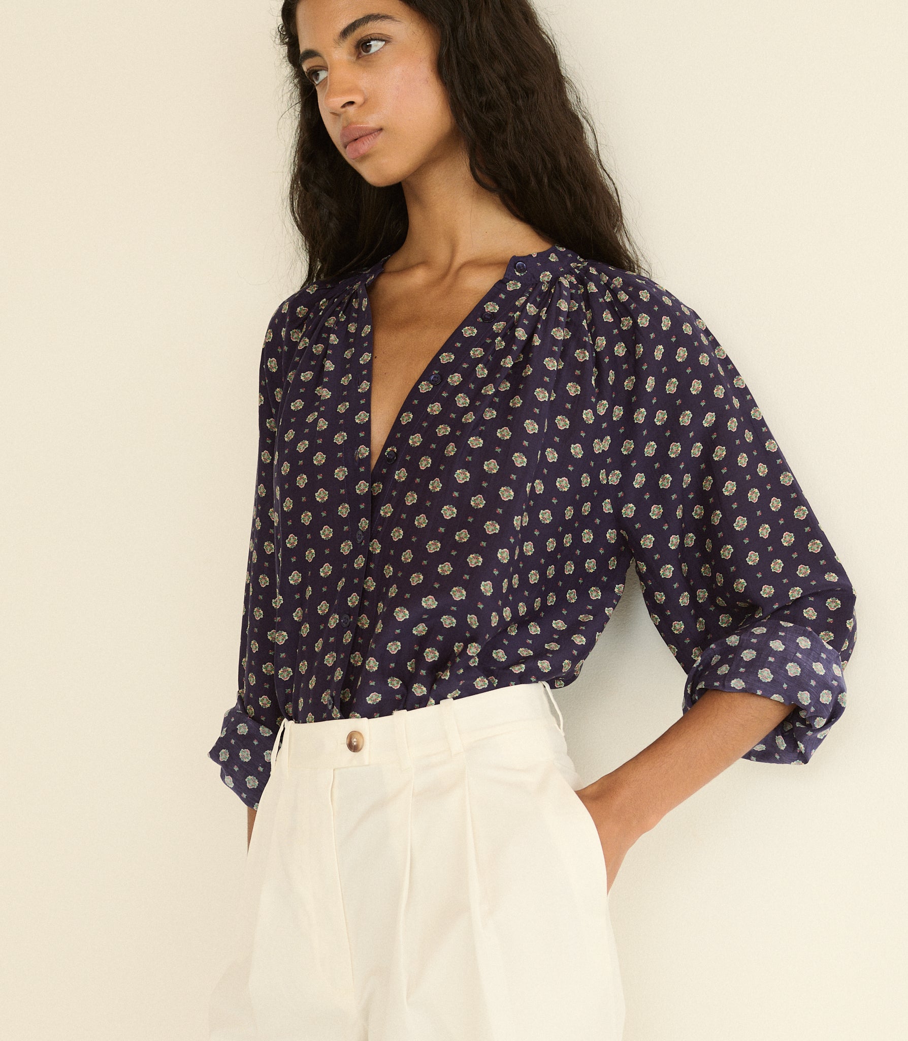 JULIENNE TOP -- NAVY CADIZ FOULARD view 1
