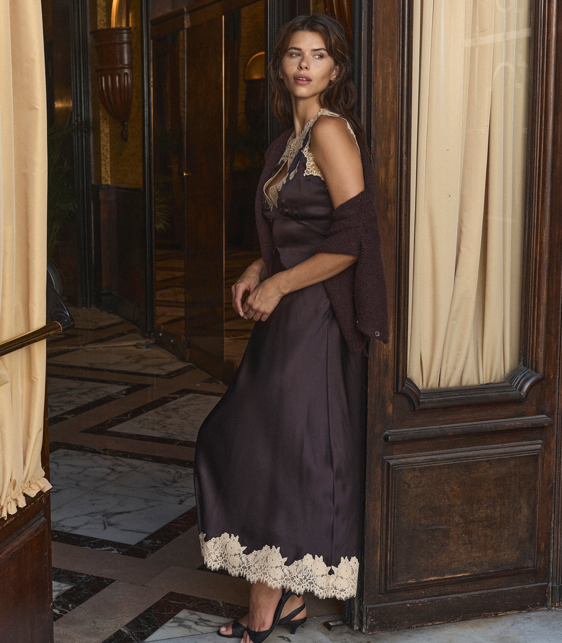 JULITTA DRESS -- EQUESTRIAN BROWN WITH CREAM LACE view 5
