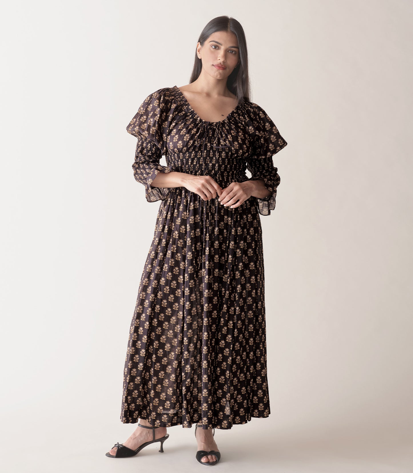 KAIRA DRESS -- NOIR MEADOWSWEET FLORAL