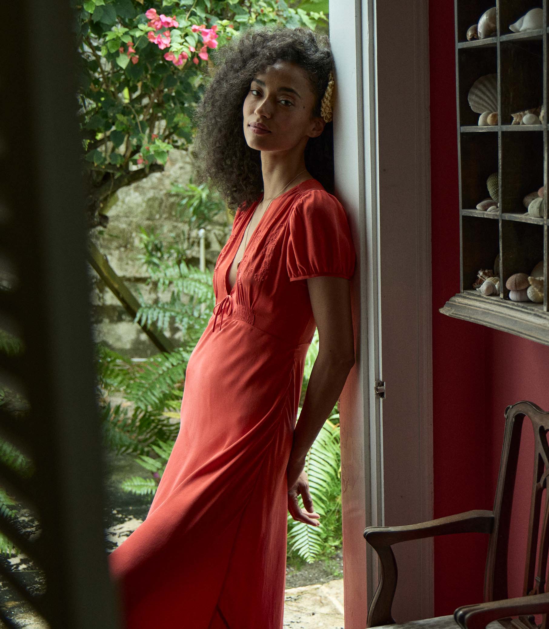 LEANA DRESS -- FIERY CORAL view 2