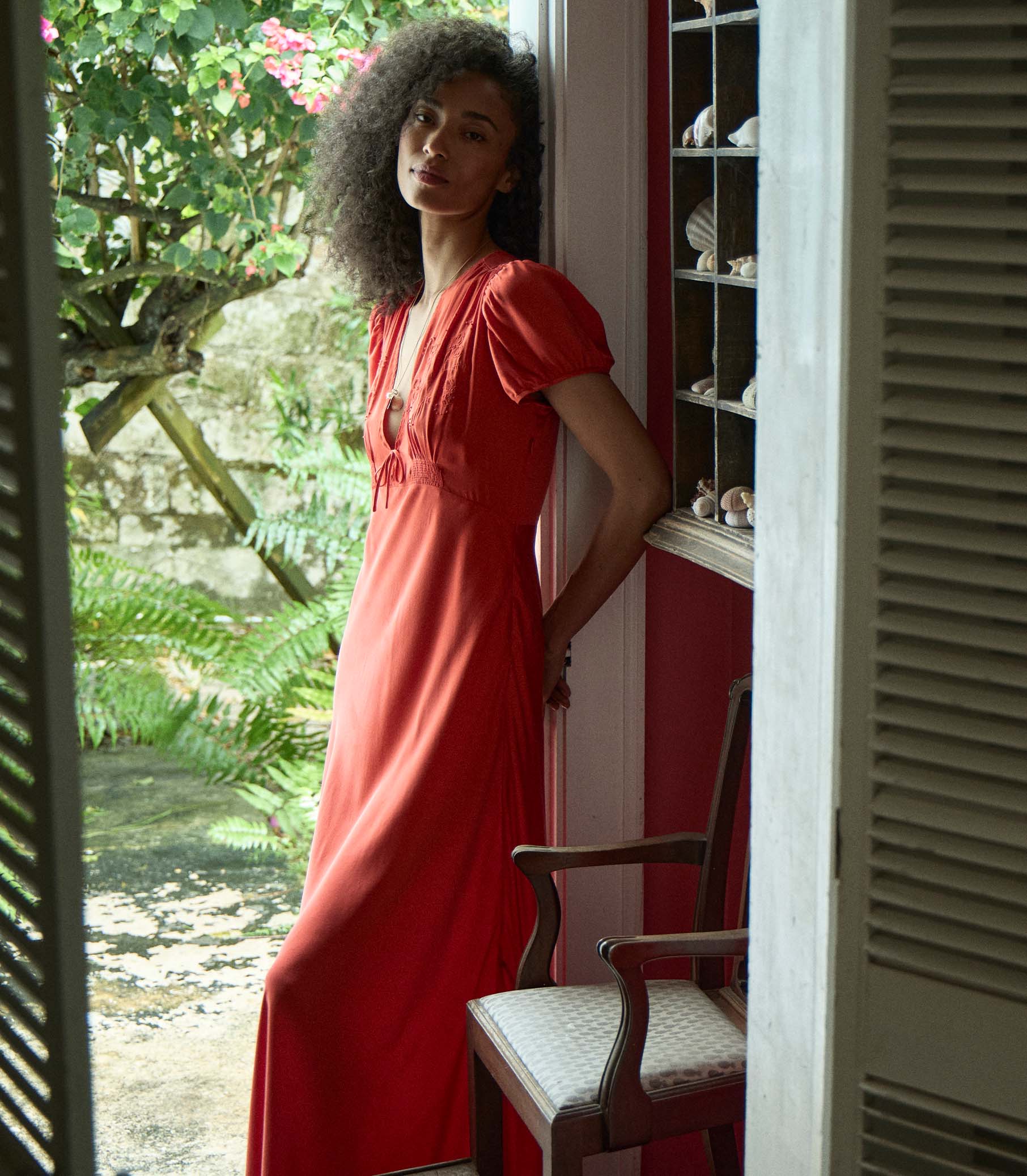 LEANA DRESS -- FIERY CORAL view 1