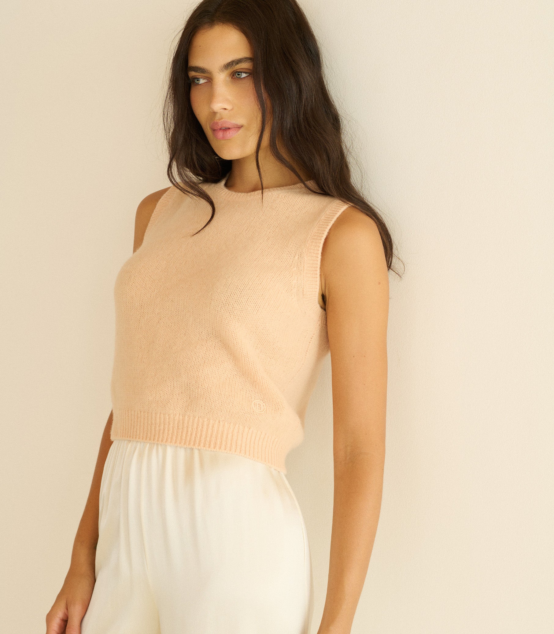 LOUDEN CASHMERE TOP -- LIGHT PEACH SORBET