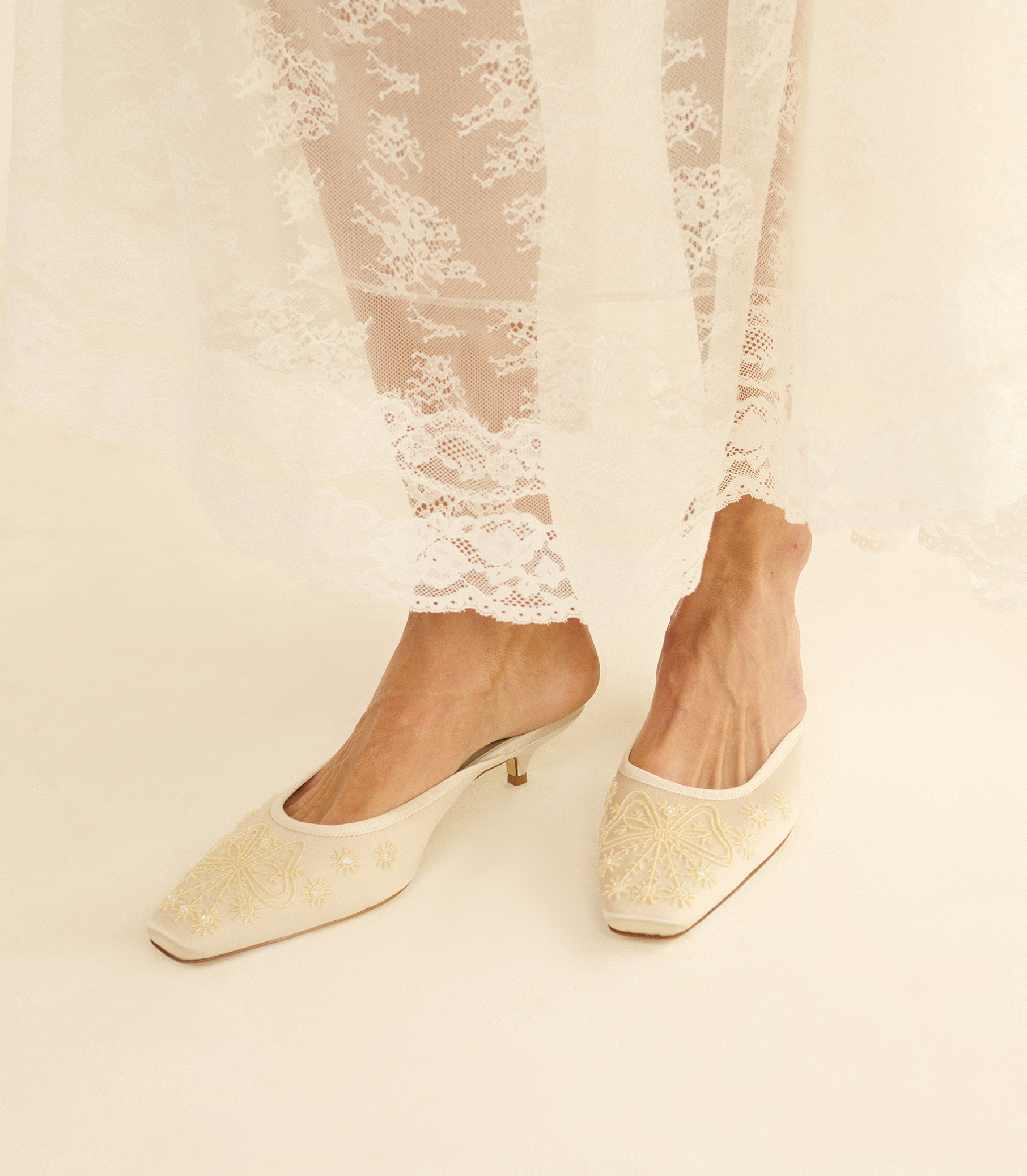 MALIN MULE -- EMBELLISHED EGGSHELL SATIN view 1
