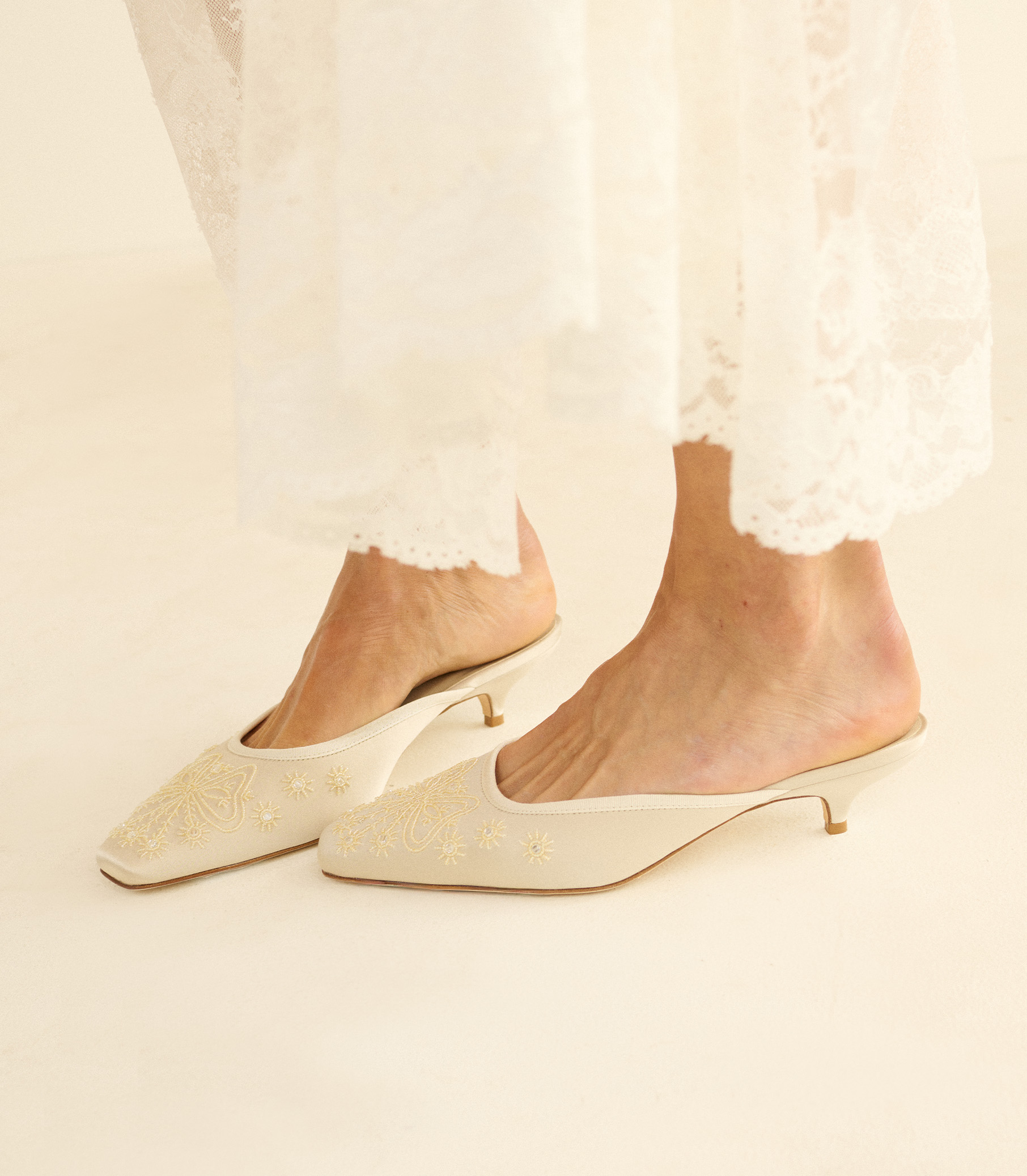 MALIN MULE -- EMBELLISHED EGGSHELL SATIN view 2
