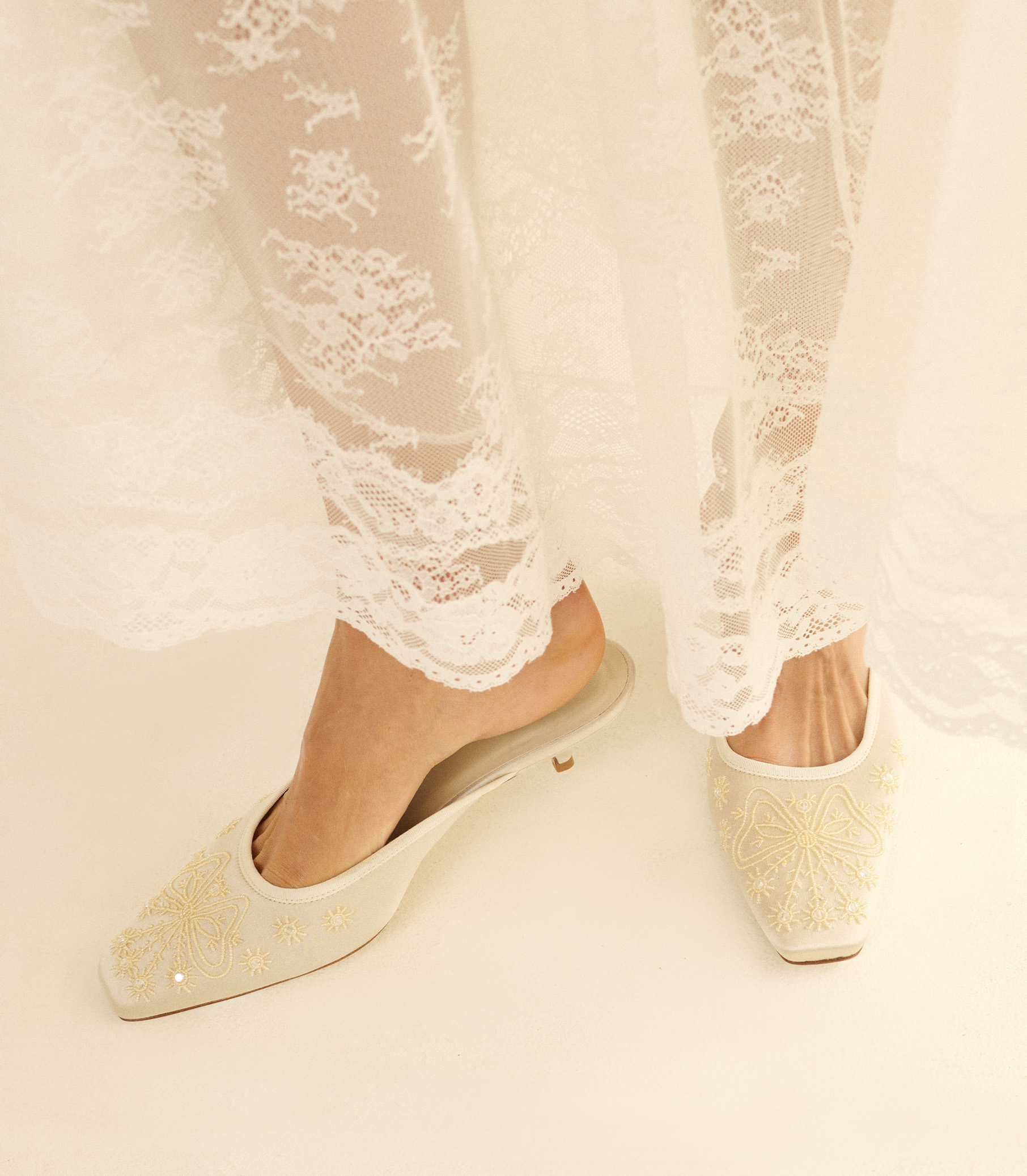 MALIN MULE -- EMBELLISHED EGGSHELL SATIN view 3
