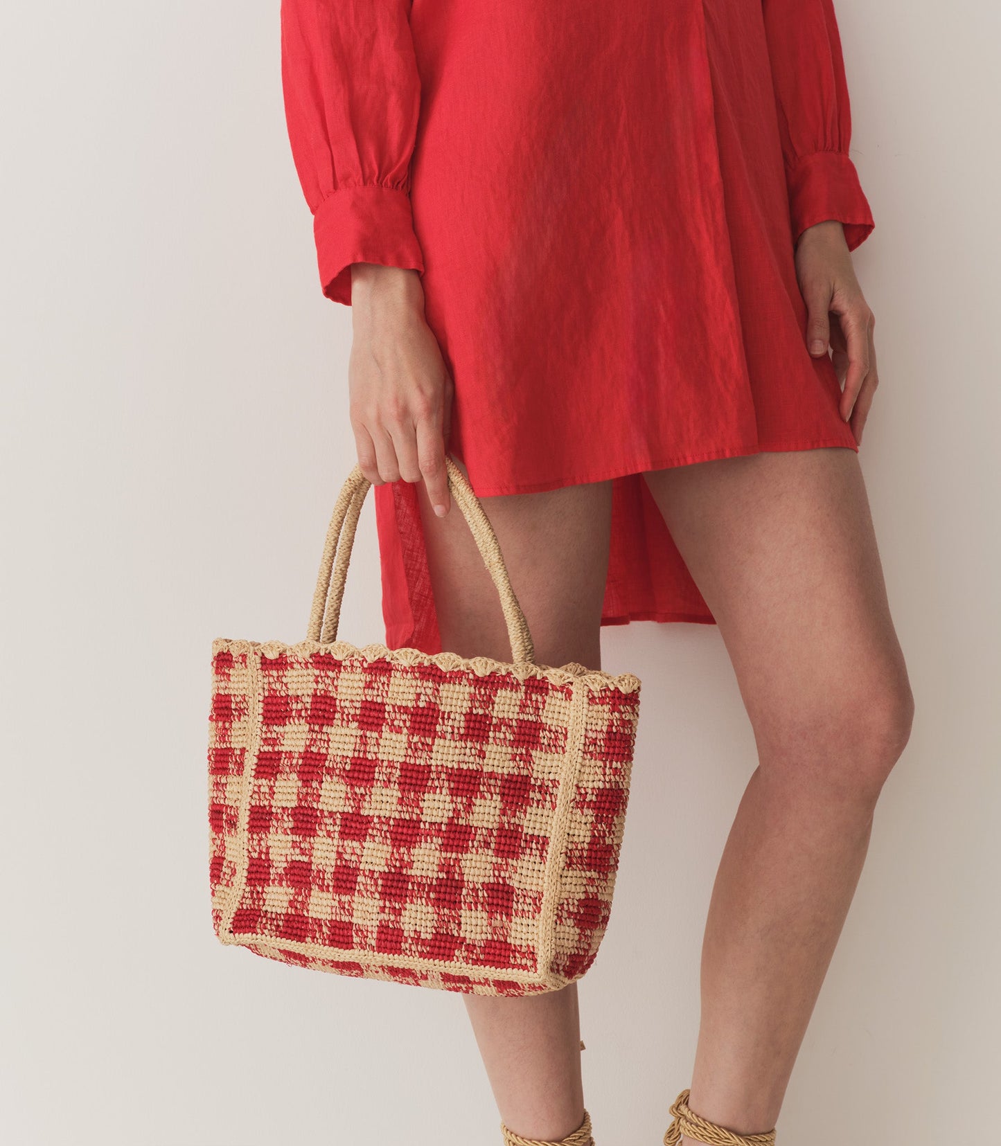 HMD -- PETITE MATHILDE BAG -- RED GINGHAM RAFFIA