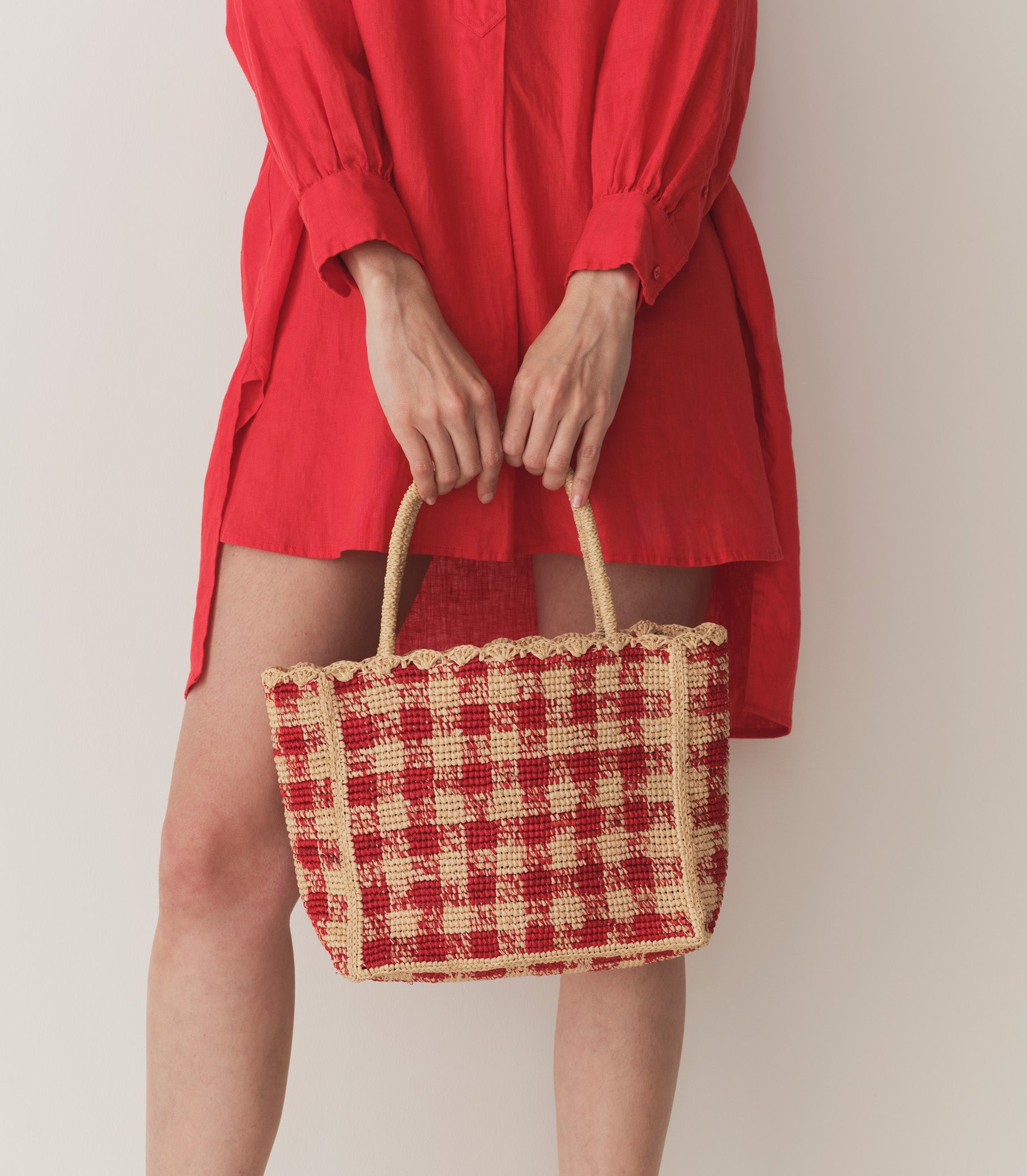 HMD -- PETITE MATHILDE BAG -- RED GINGHAM RAFFIA view 3
