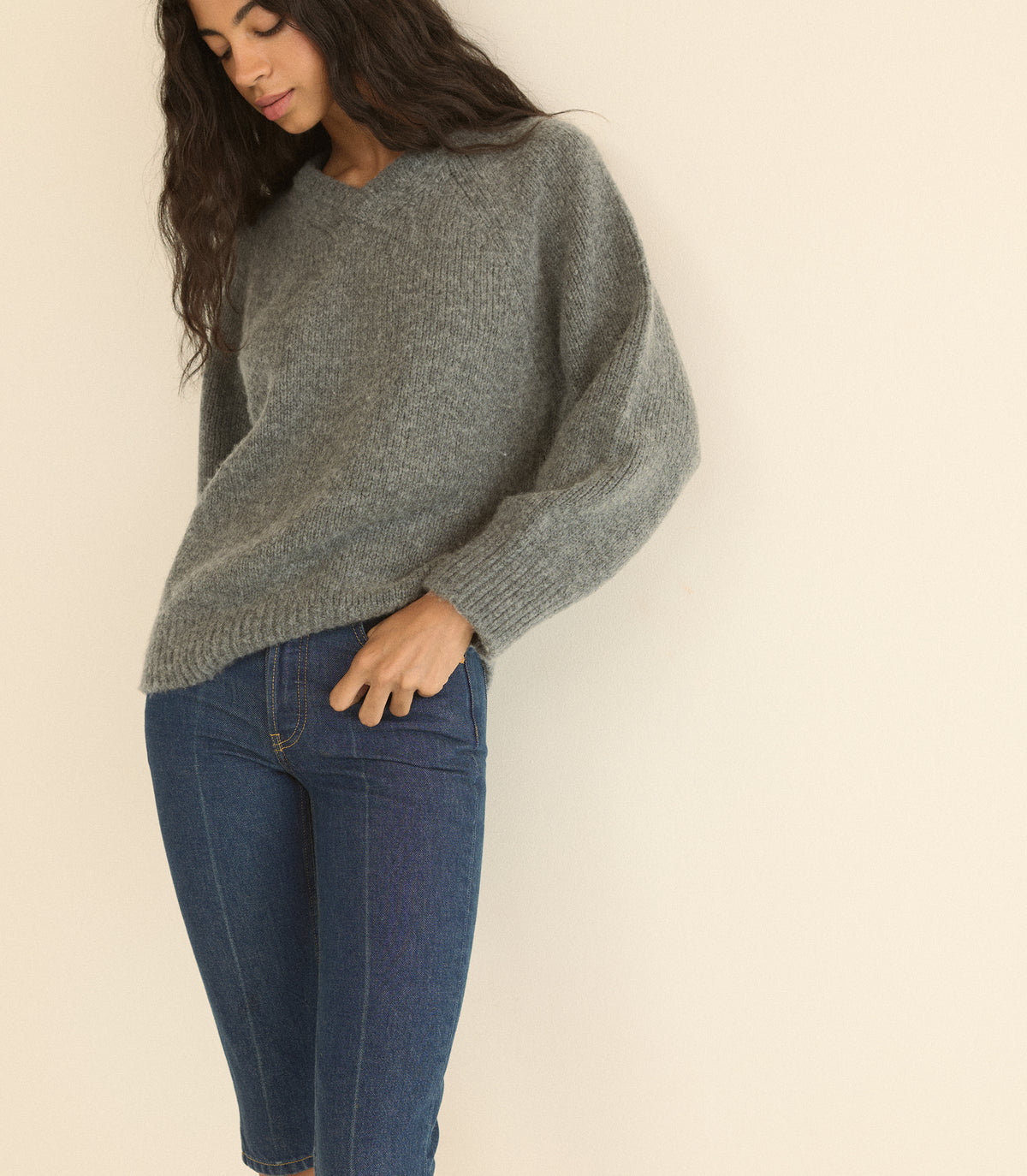 MERIT SWEATER -- CHARCOAL MELANGE view 4
