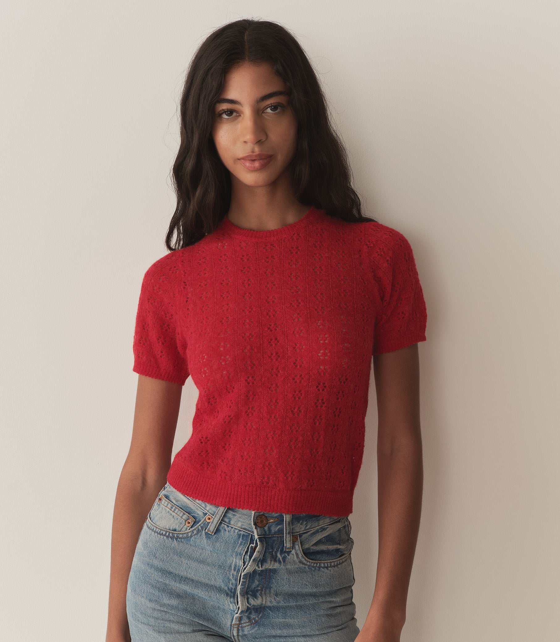 MONICA SWEATER -- CHERRY RED view 1
