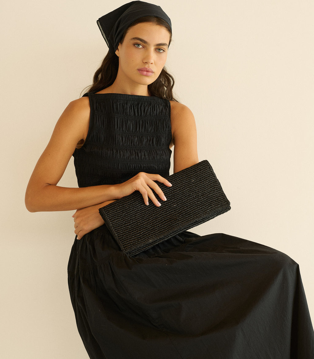 Muriel Clutch - Black Raffia