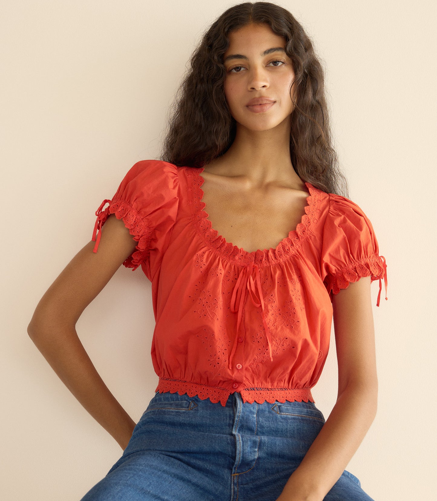 NERA TOP -- RED ZINNIA