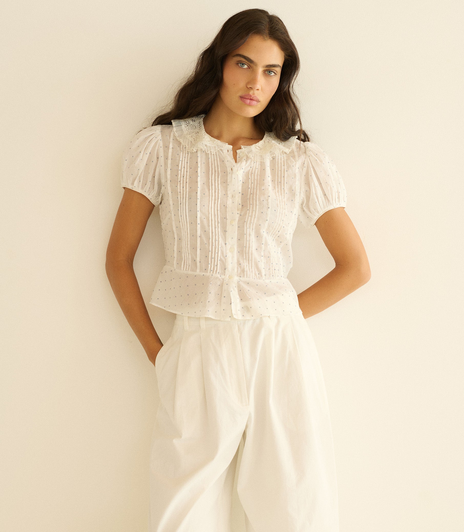 OLETA TOP -- SALT FLOCK DOT view 4
