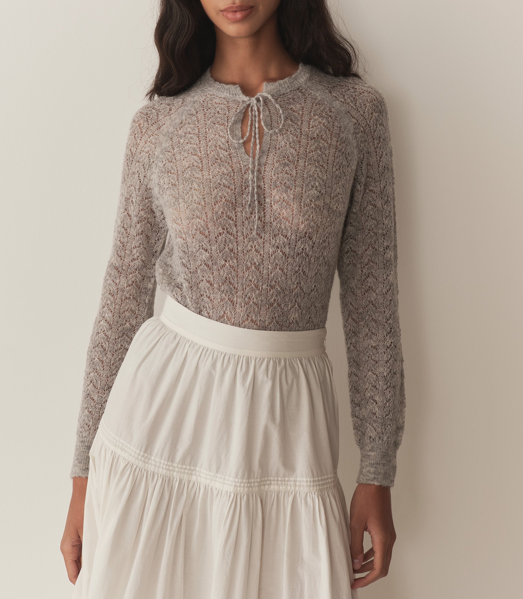 OPHIRA SWEATER -- LIGHT HEATHER GREY view 1