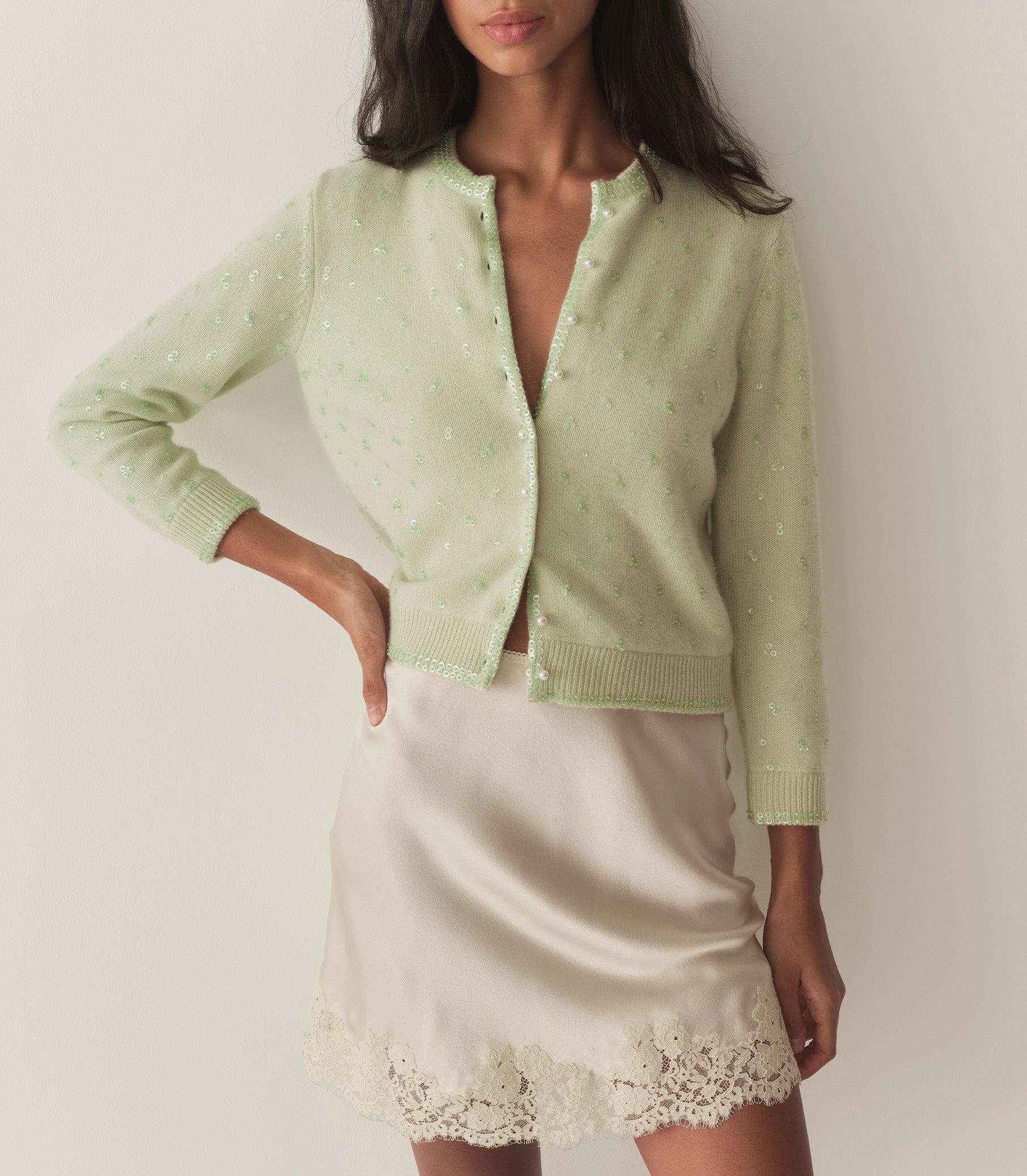 PAILLETTE CARDIGAN -- MINT TEA view 1