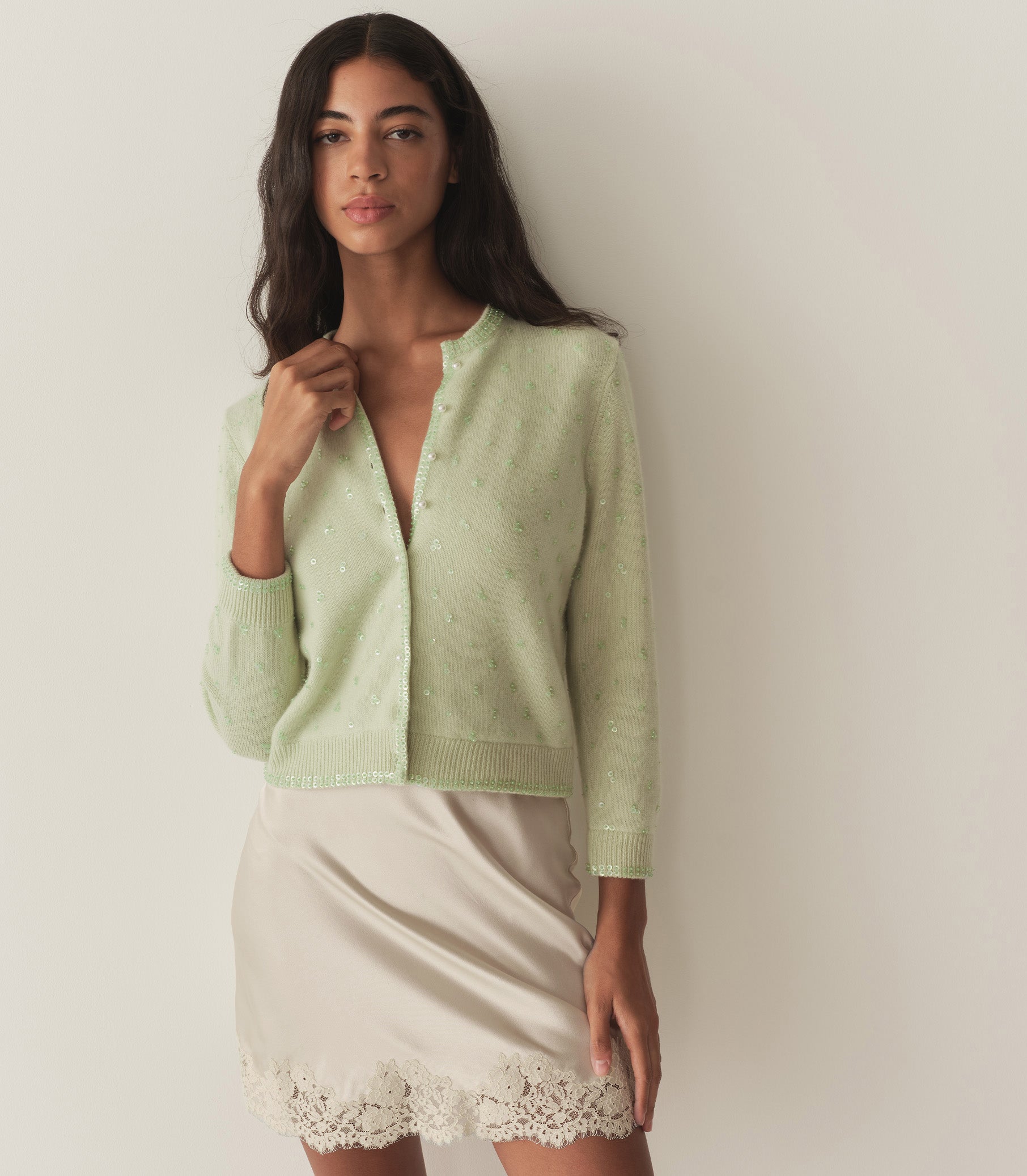 PAILLETTE CARDIGAN -- MINT TEA view 3
