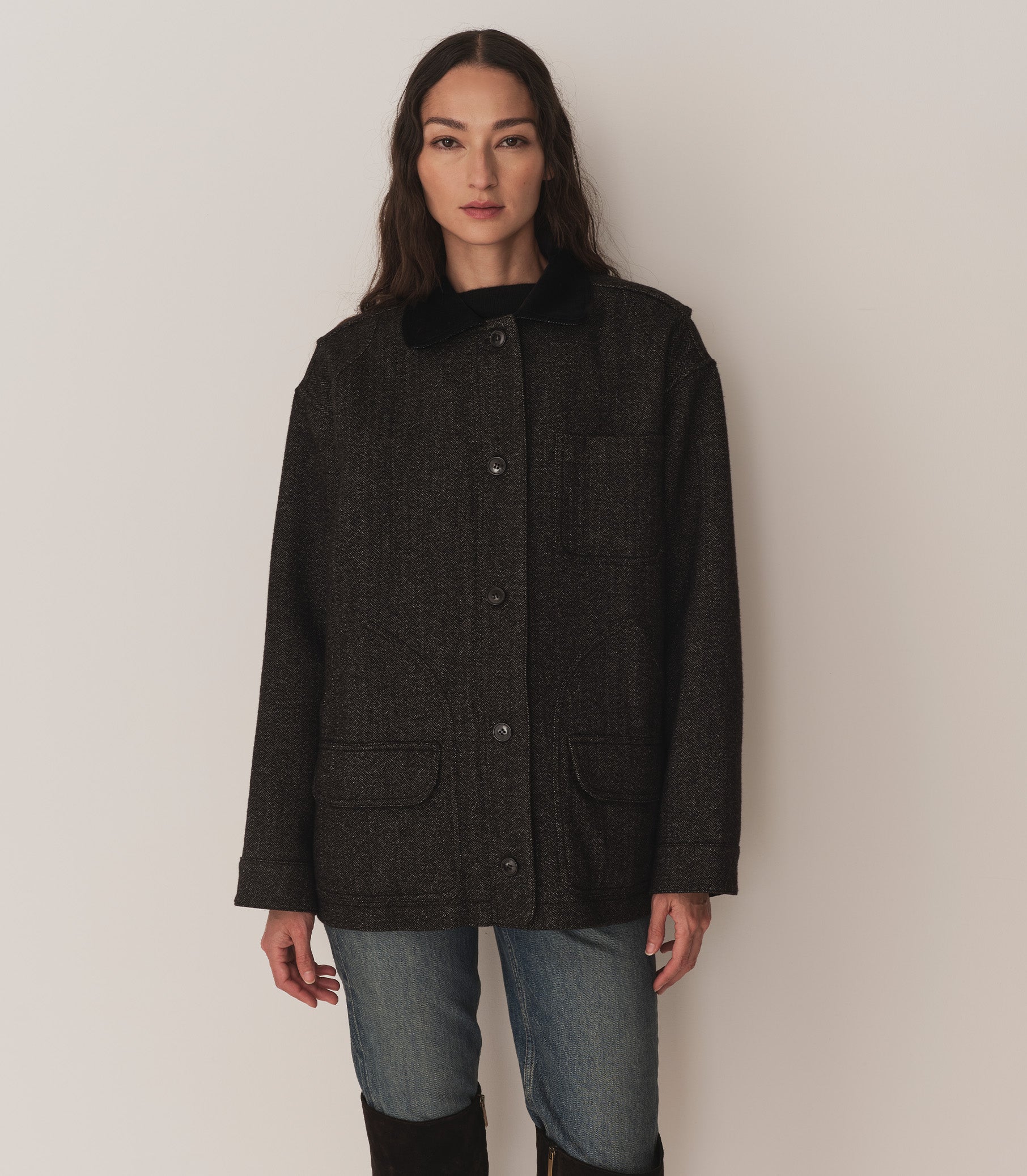 HMD -- PASCUAL WOOL JACKET -- CHARCOAL HERRINGBONE view 2
