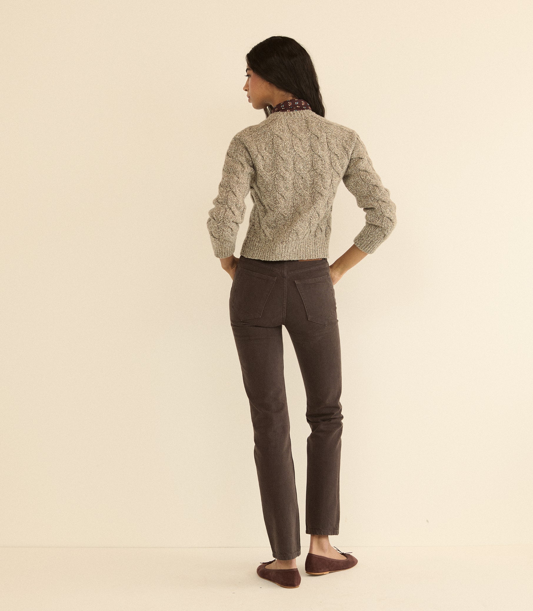 PENROSE CABLE CARDIGAN -- GRAY MARL view 2
