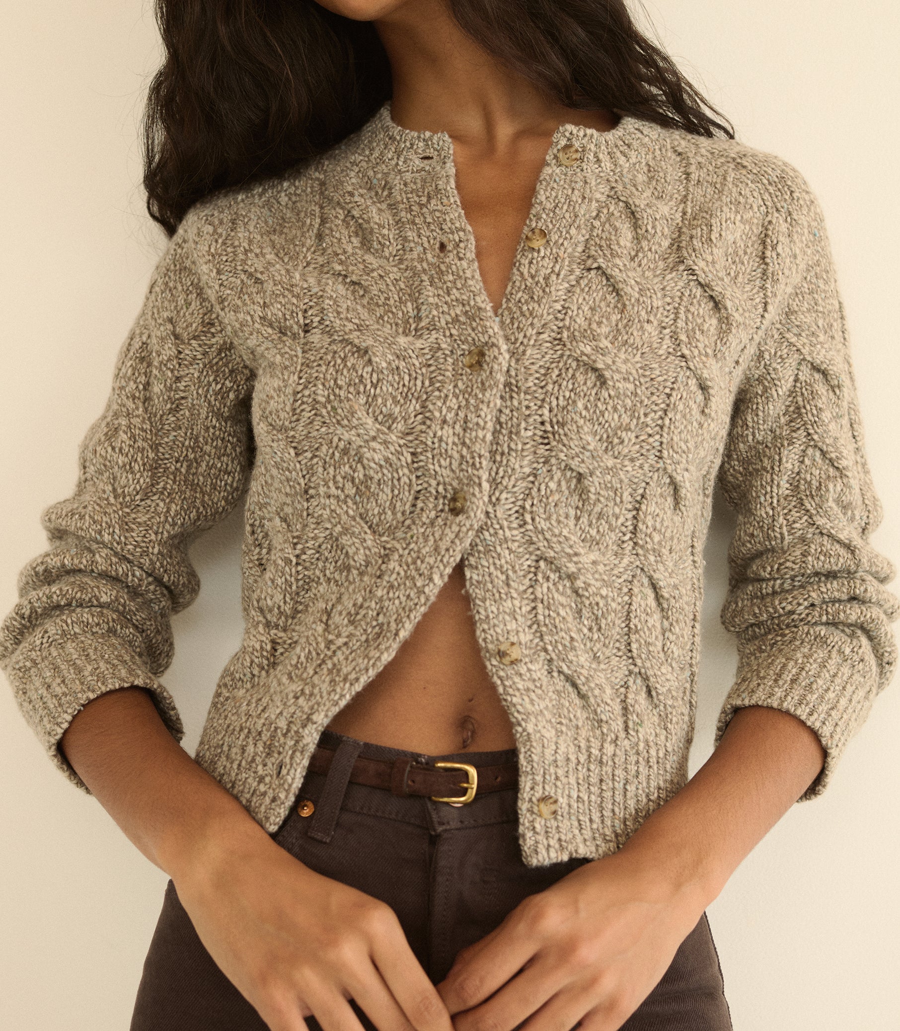 PENROSE CABLE CARDIGAN -- GRAY MARL view 4
