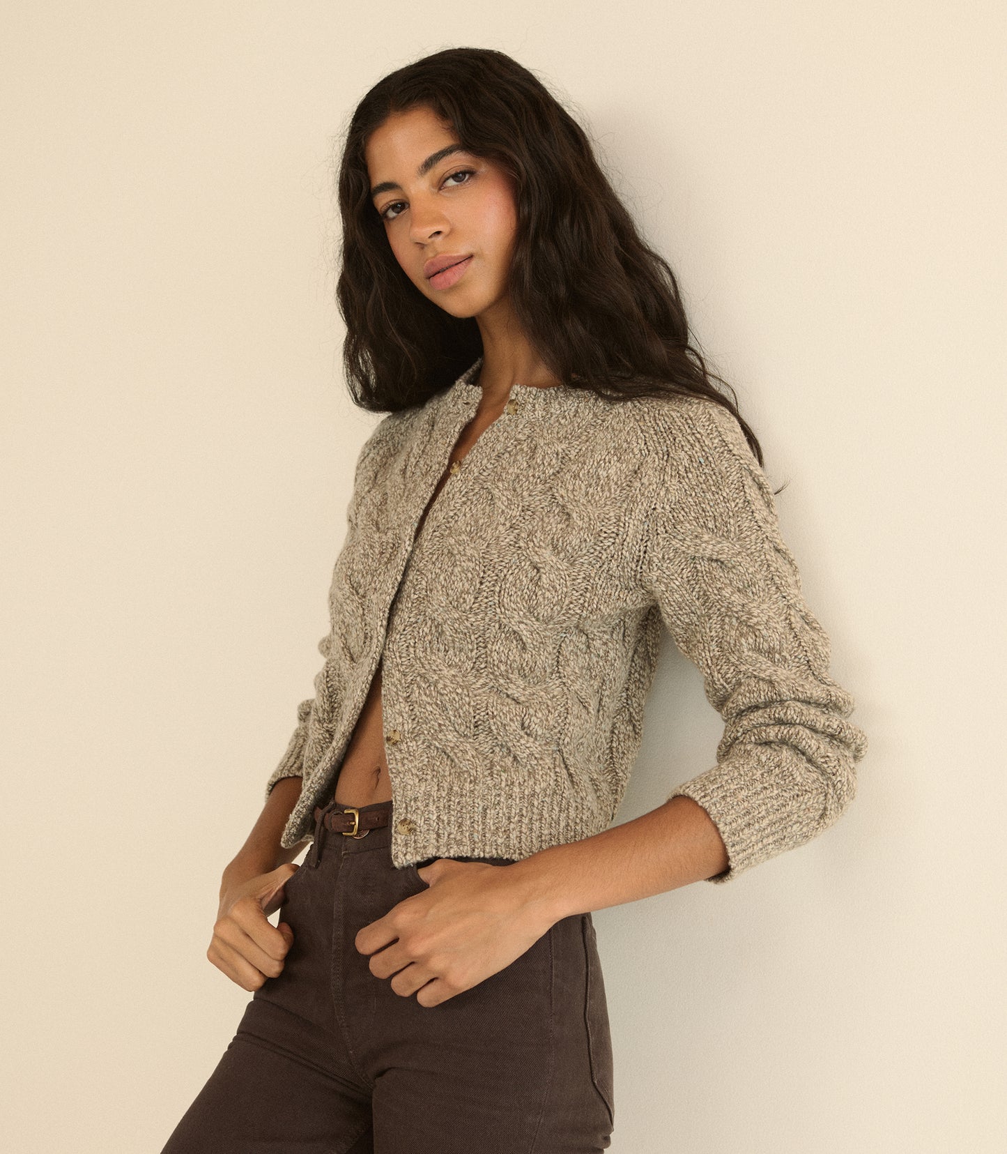 PENROSE CABLE CARDIGAN -- GRAY MARL