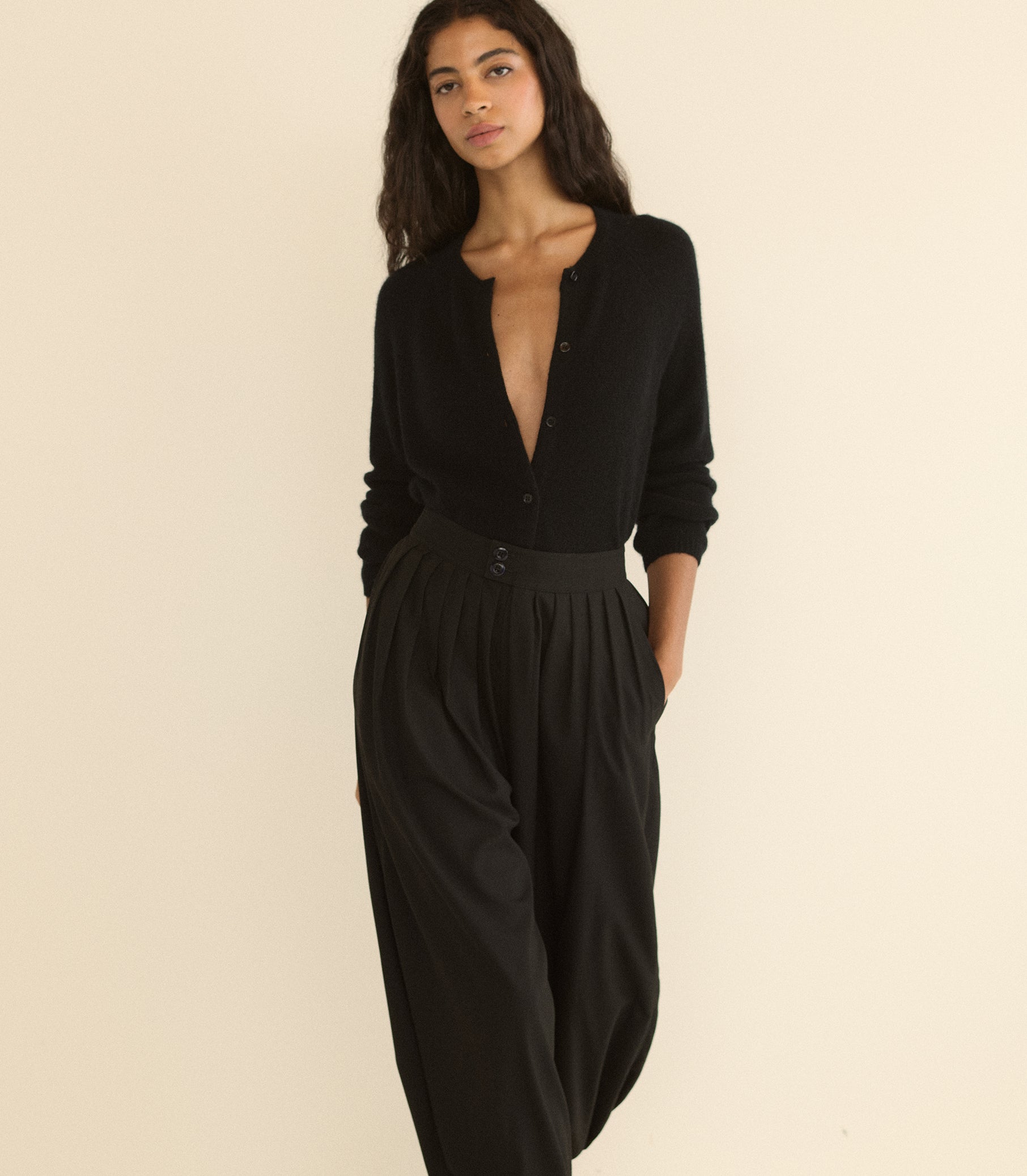 PEROLINE CASHMERE CARDIGAN -- BLACK view 2
