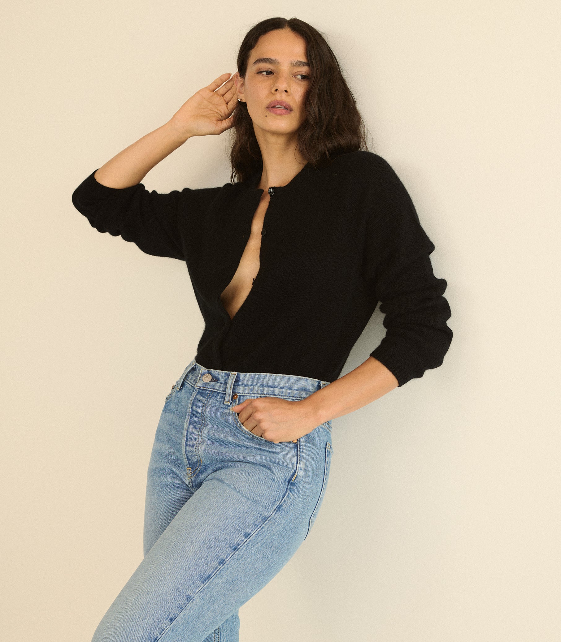 PEROLINE CASHMERE CARDIGAN -- BLACK view 4
