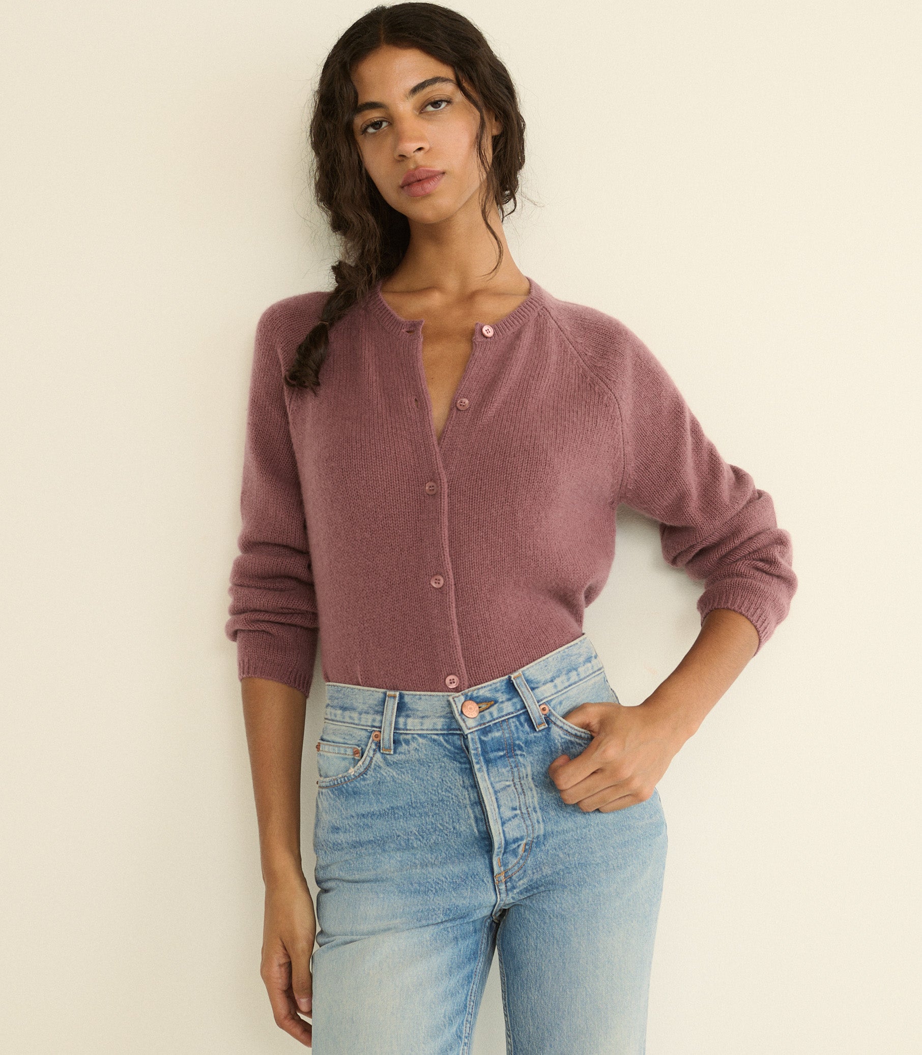 PEROLINE CASHMERE CARDIGAN -- ROSE MAUVE view 5
