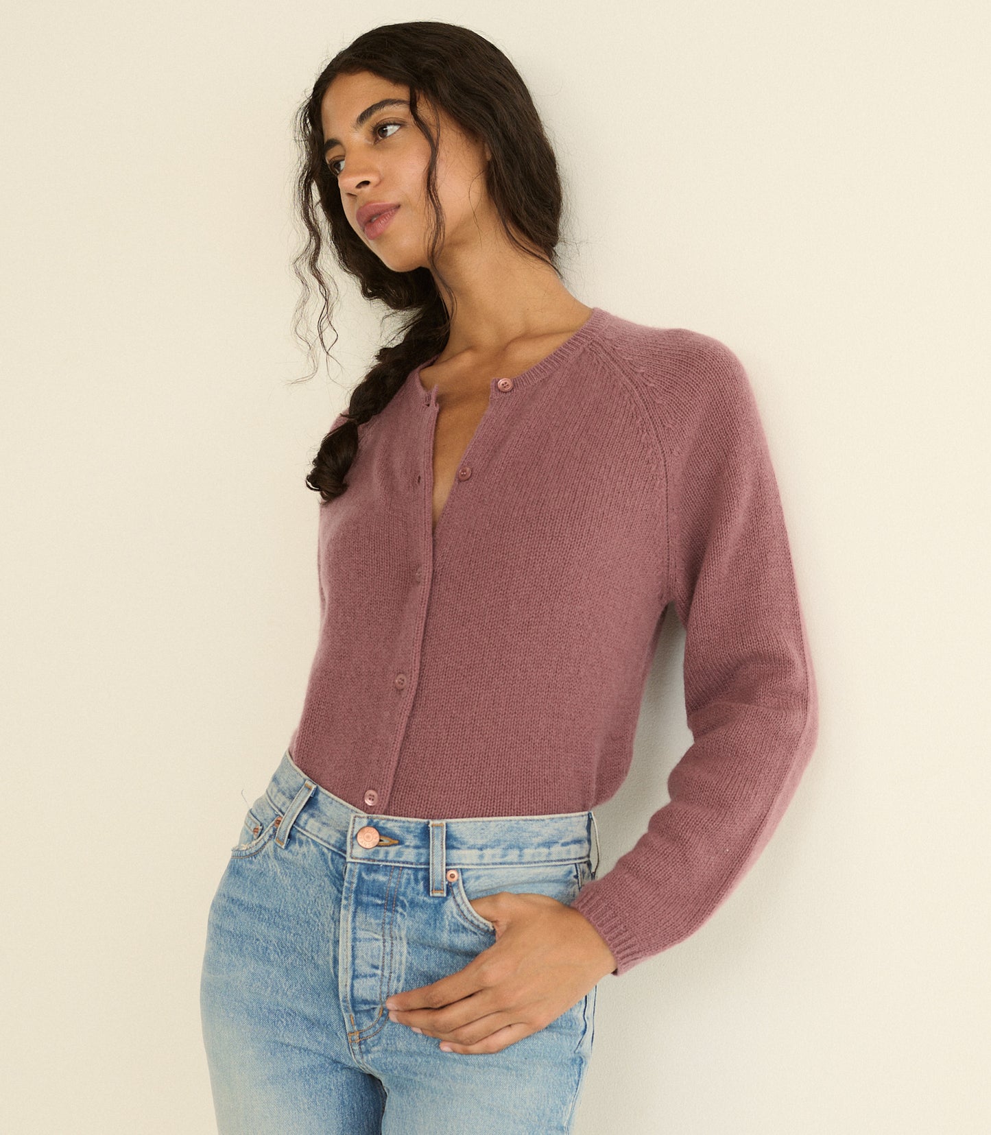 PEROLINE CASHMERE CARDIGAN -- ROSE MAUVE