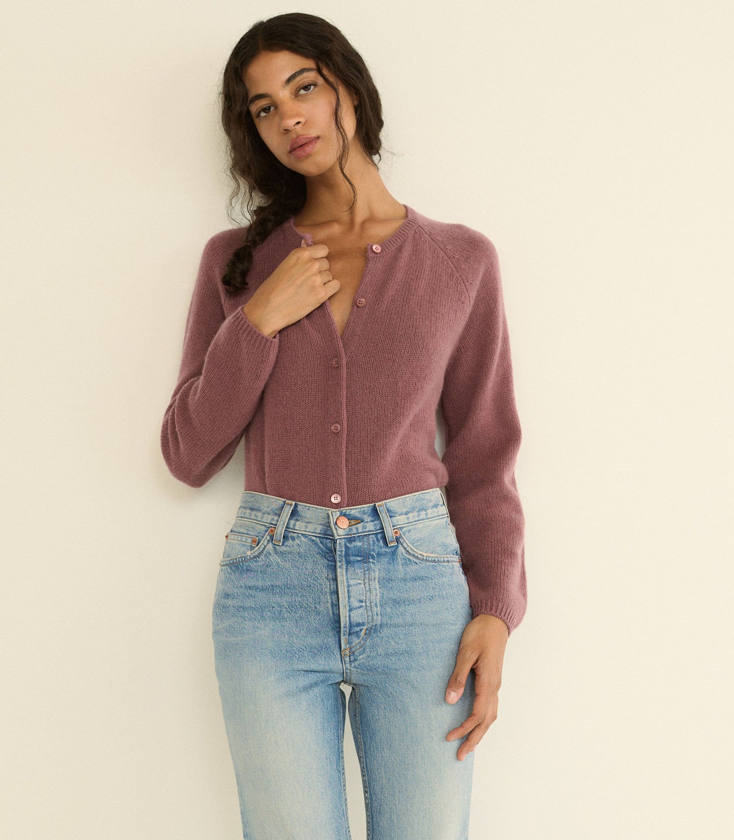 PEROLINE CASHMERE CARDIGAN -- ROSE MAUVE