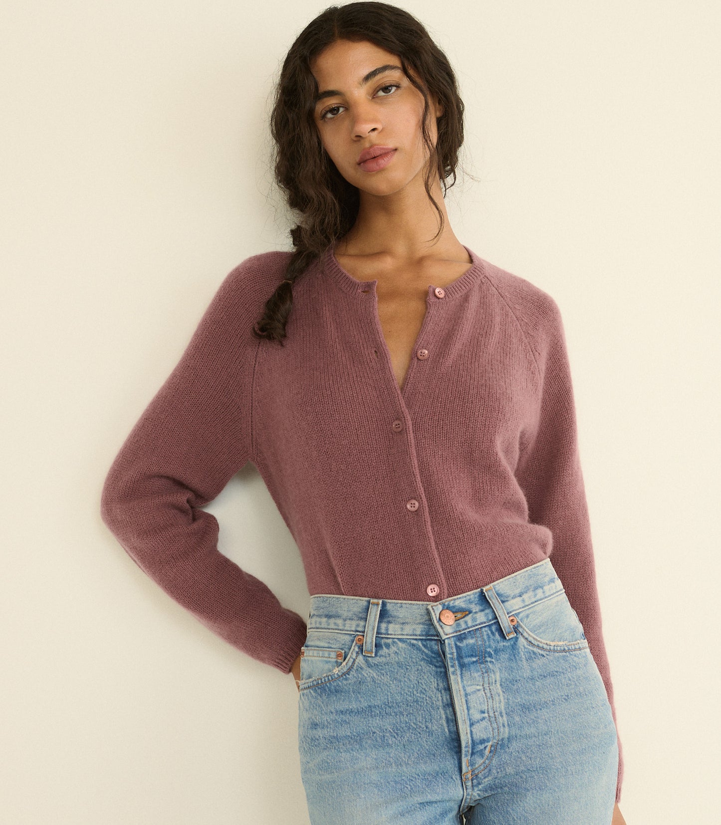 PEROLINE CASHMERE CARDIGAN -- ROSE MAUVE