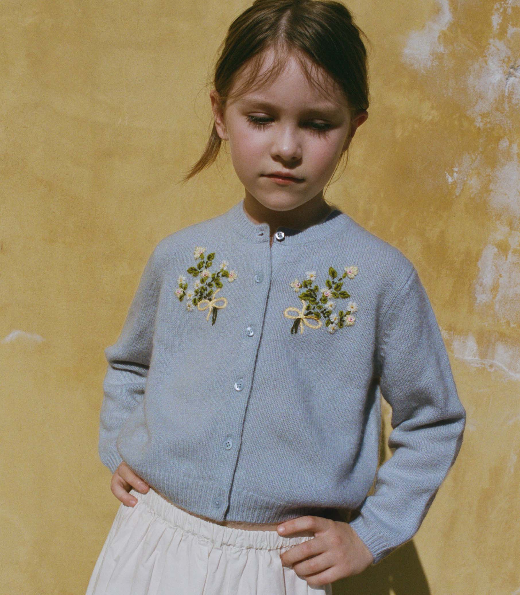 PETIT GARDENIA CASHMERE CARDIGAN -- CLEAR SKY view 2
