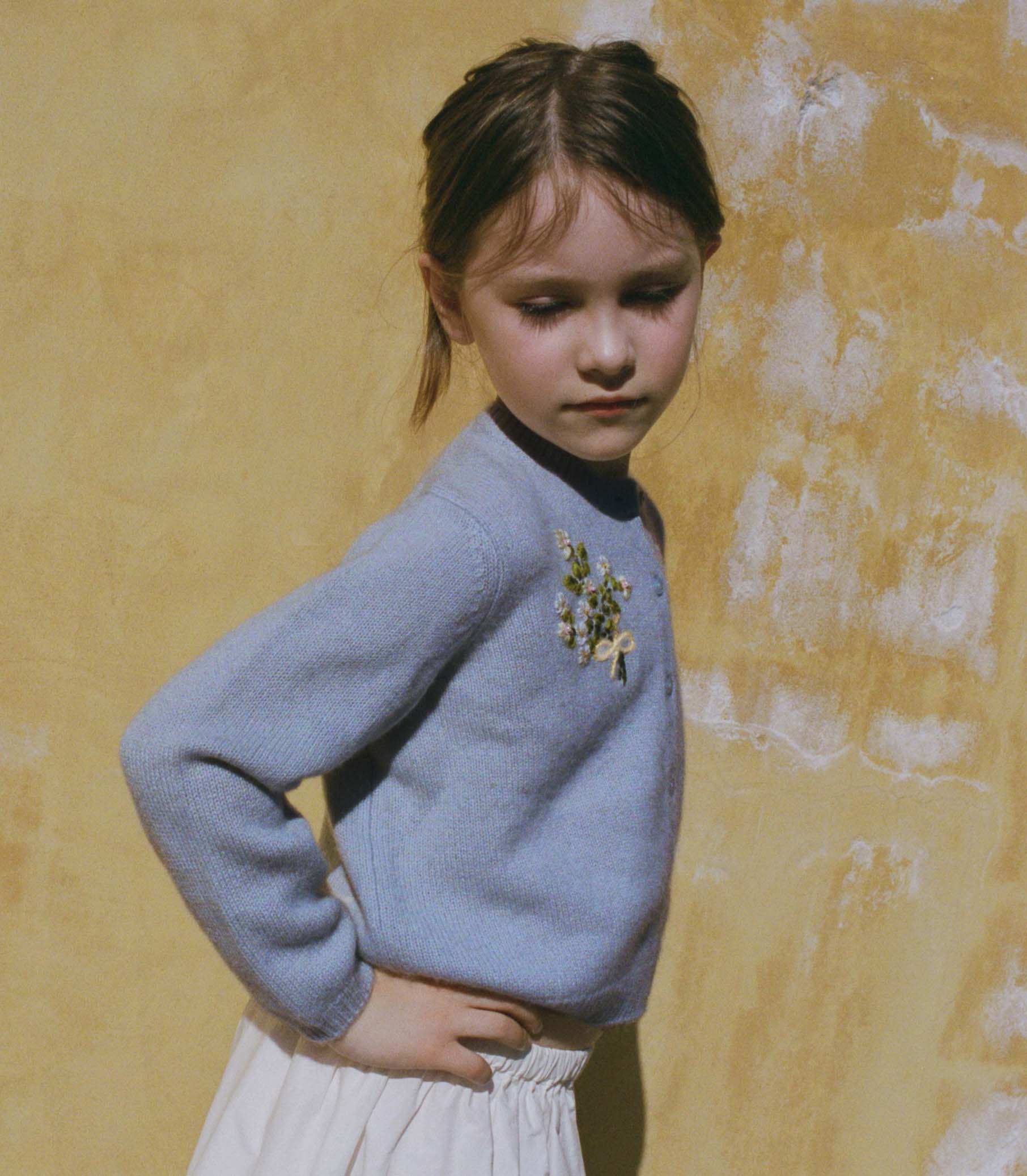 PETIT GARDENIA CASHMERE CARDIGAN -- CLEAR SKY view 4
