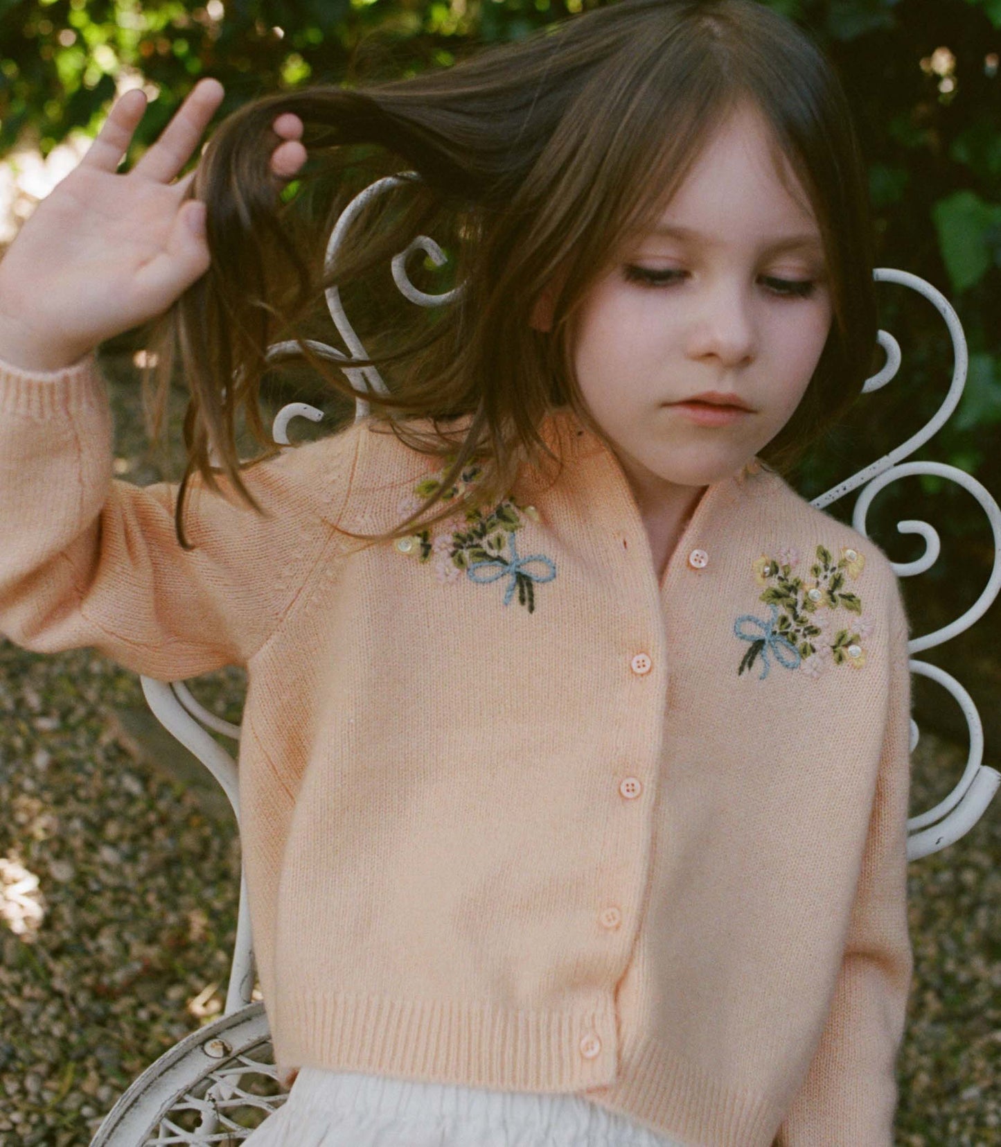 PETIT GARDENIA CASHMERE CARDIGAN -- LIGHT PEACH SORBET