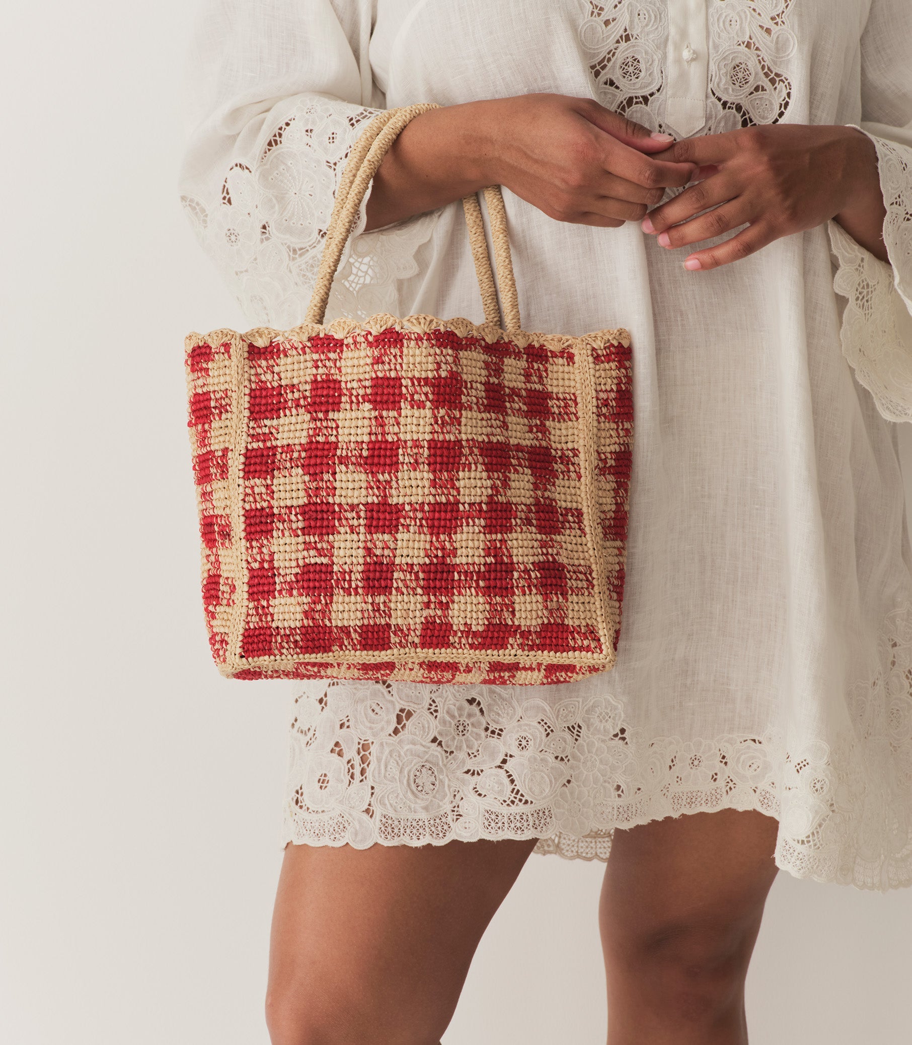 HMD -- PETITE MATHILDE BAG -- RED GINGHAM RAFFIA view 1
