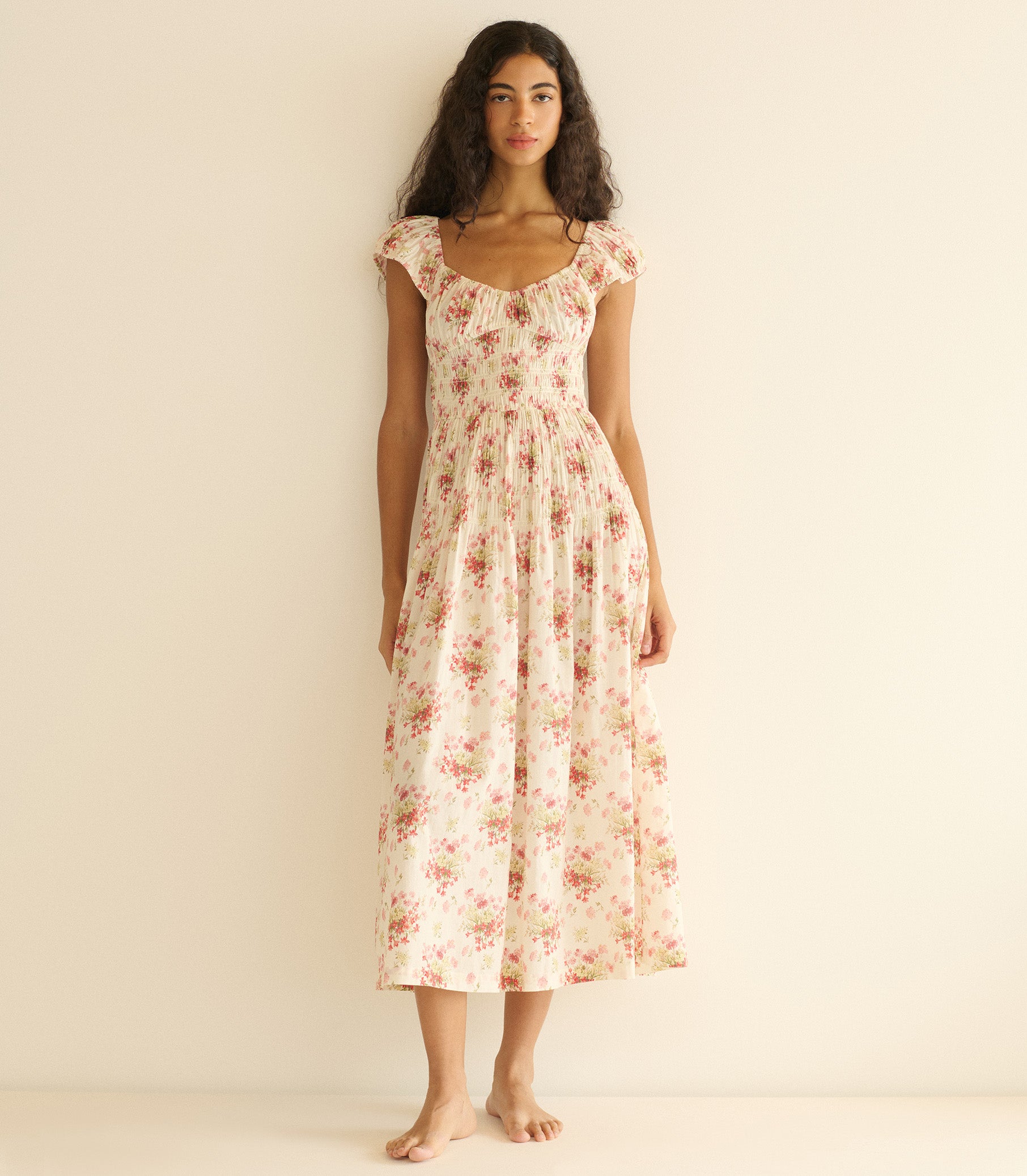 QUINETTE DRESS -- IVORY LANTANA FLORAL