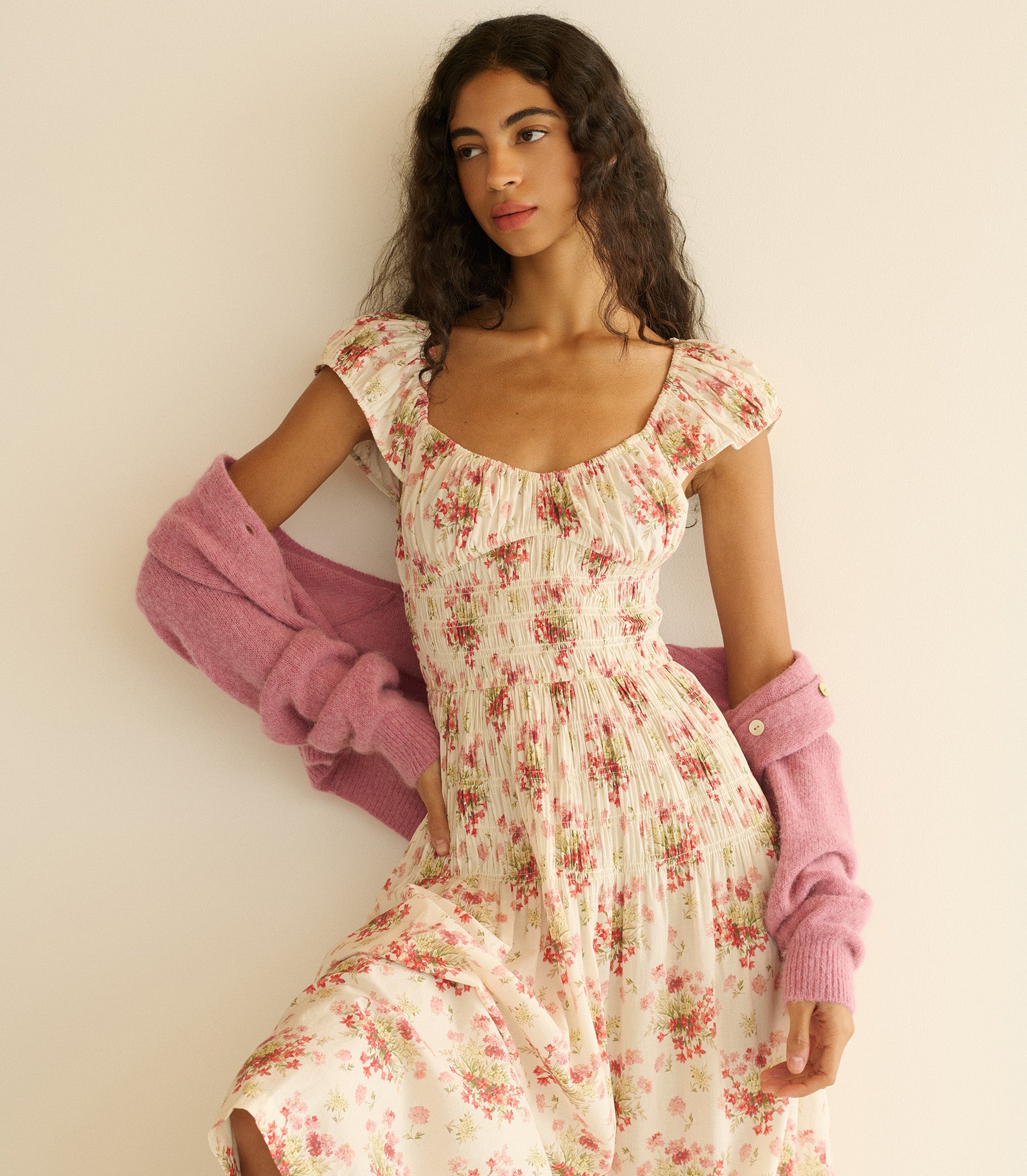 Quinette Dress - Ivory Lantana Floral | DÔEN
