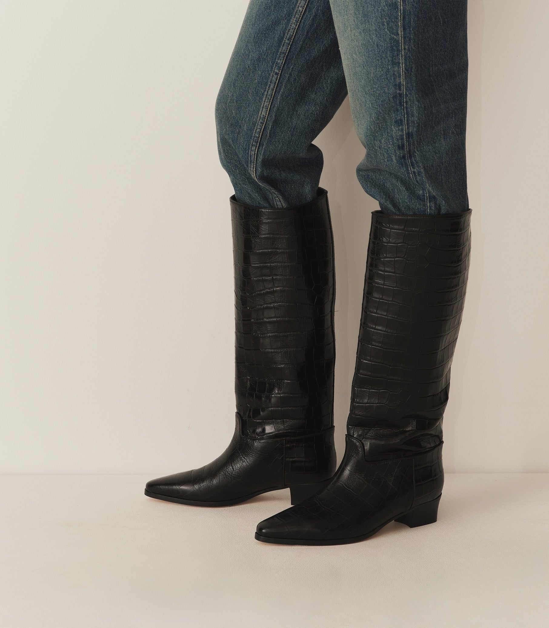 RIVIERA BOOT -- BLACK FAUX CROC view 2
