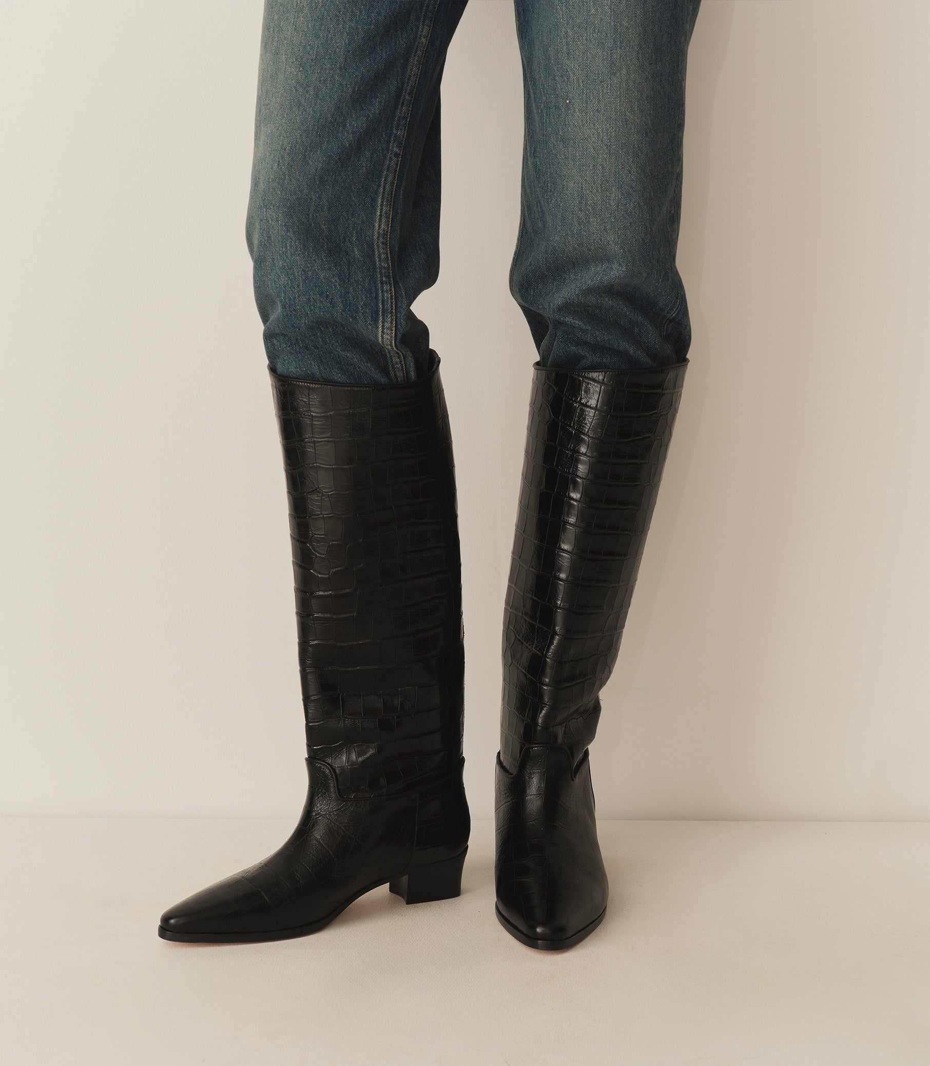 RIVIERA BOOT -- BLACK FAUX CROC view 3