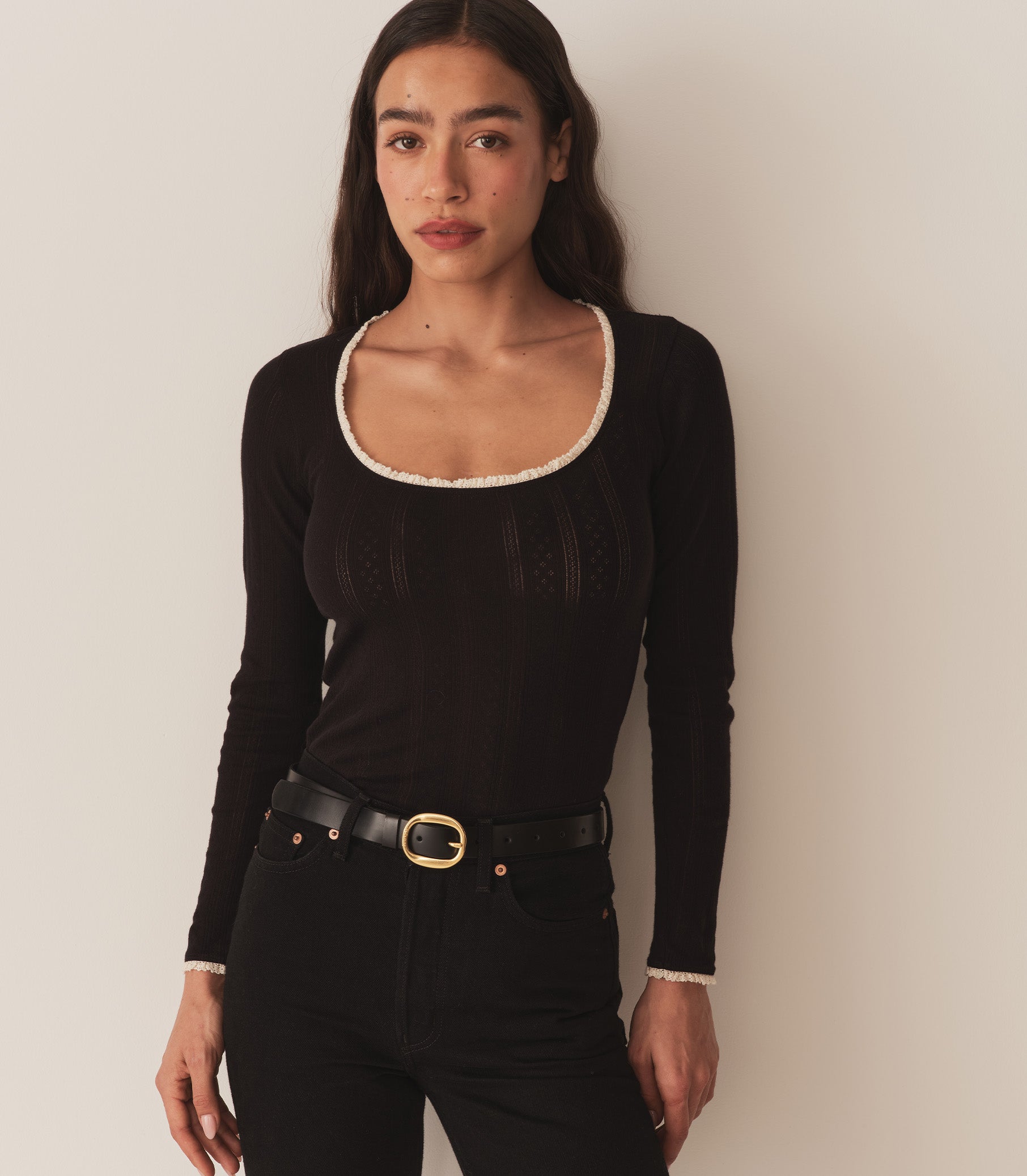 ROMY TEE -- BLACK QUELLE JOLIE POINTELLE view 1