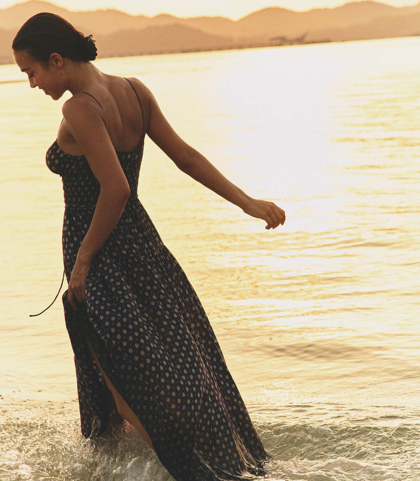 SAFIA DRESS -- NAVY CADIZ FOULARD