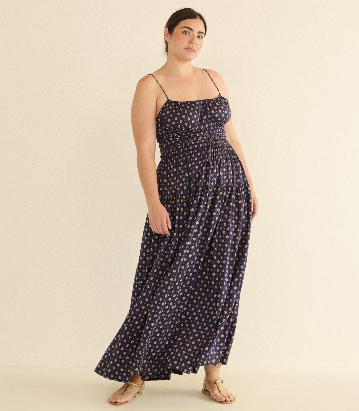 SAFIA DRESS -- NAVY CADIZ FOULARD